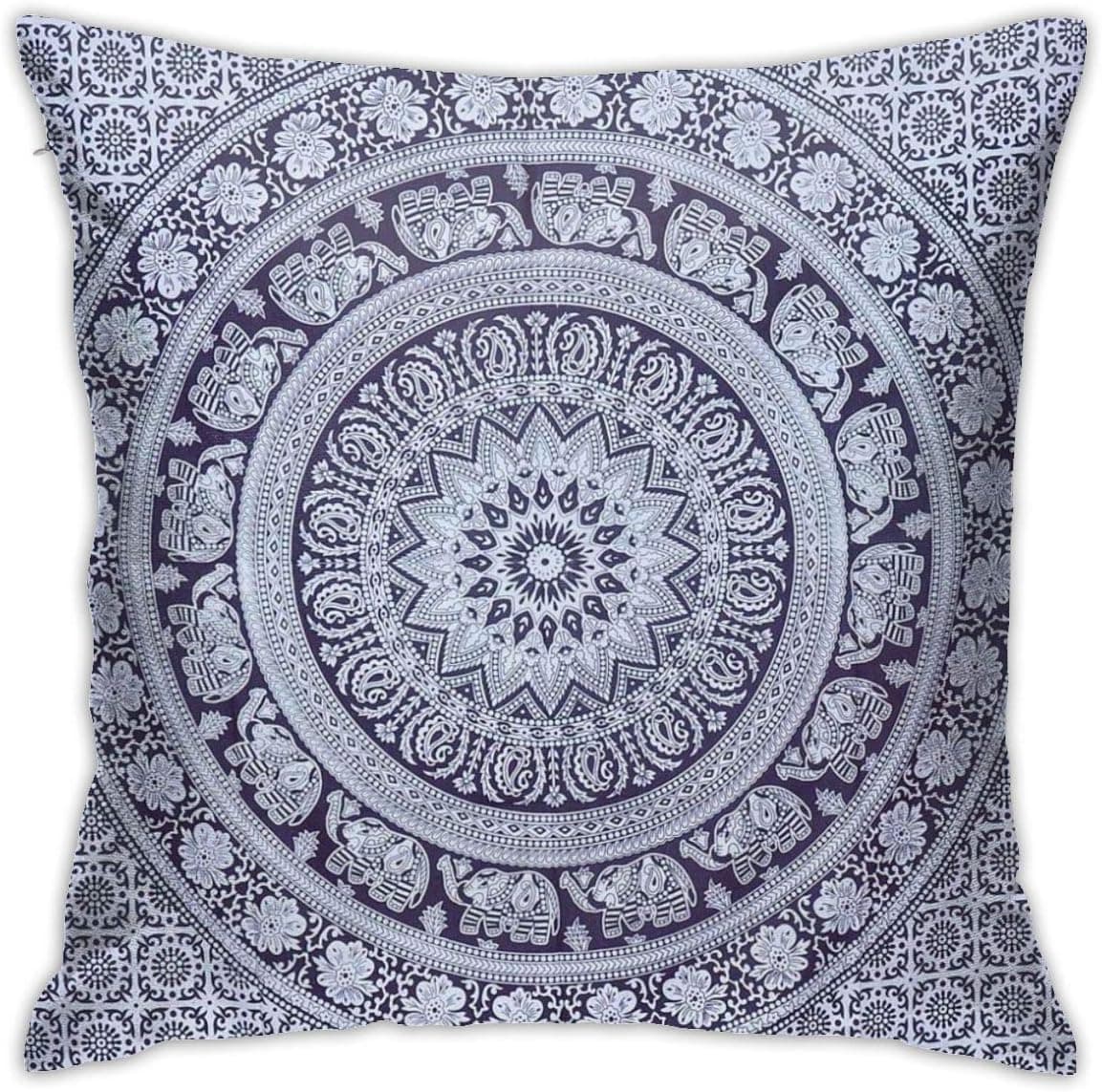 Bargburm Indian Elephant Mandala Decorative Throw Pillow Covers Cushion Cover Square Pillowcase for Couch Sofa Bedroom Office Car 18 X 18 Inch