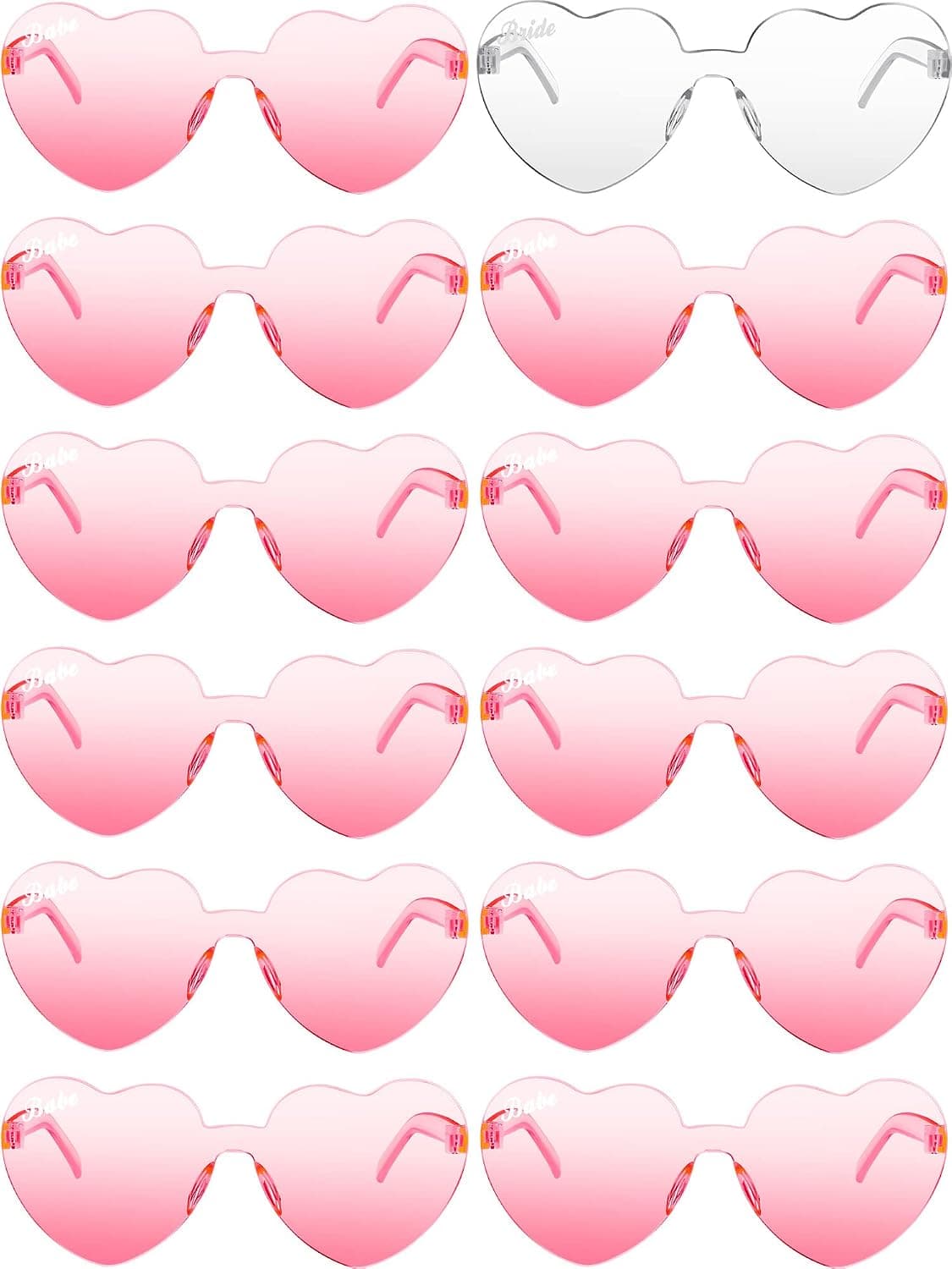 Konohan 12 Pairs Heart Shaped Sunglasses Rimless Bride Sunglasses Transparent Heart Glasses Bachelorette Holiday Party Favor