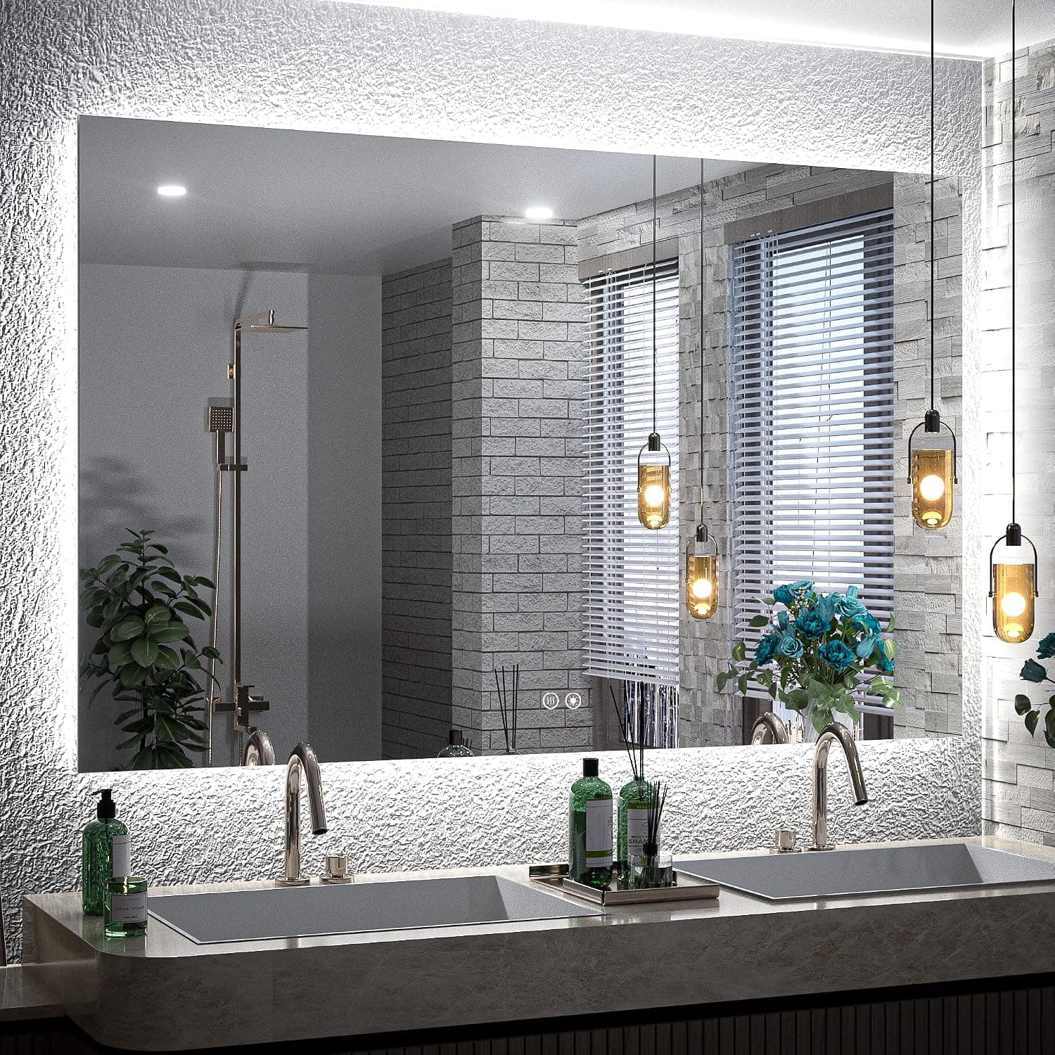 TokeShimi 48 x 30 Inch LED Backlit Mirror Bathroom for Vanity, Anti Fog Lighted Mirrors for Bathroom Wall, Bathroom Vanity Mirror with Lights, Large Makeup Mirror(Vertical/Horizontal)