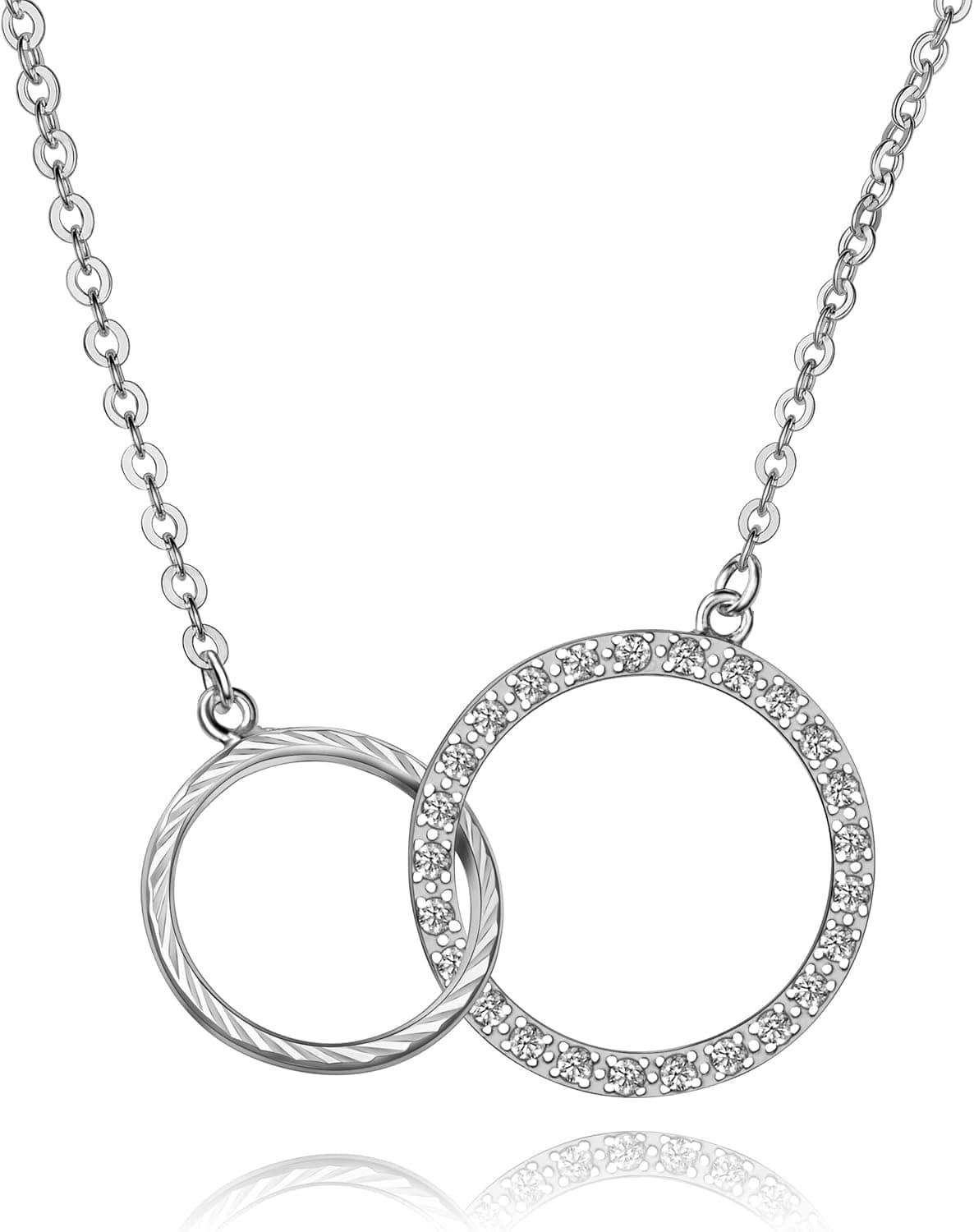 ELEGANZIA Mother Daughter Necklace Sterling Silver Jewelry for Women Mother Daughter, Interlocking Double Circle Necklace as Mothers Day Gifts for Mom Necklace