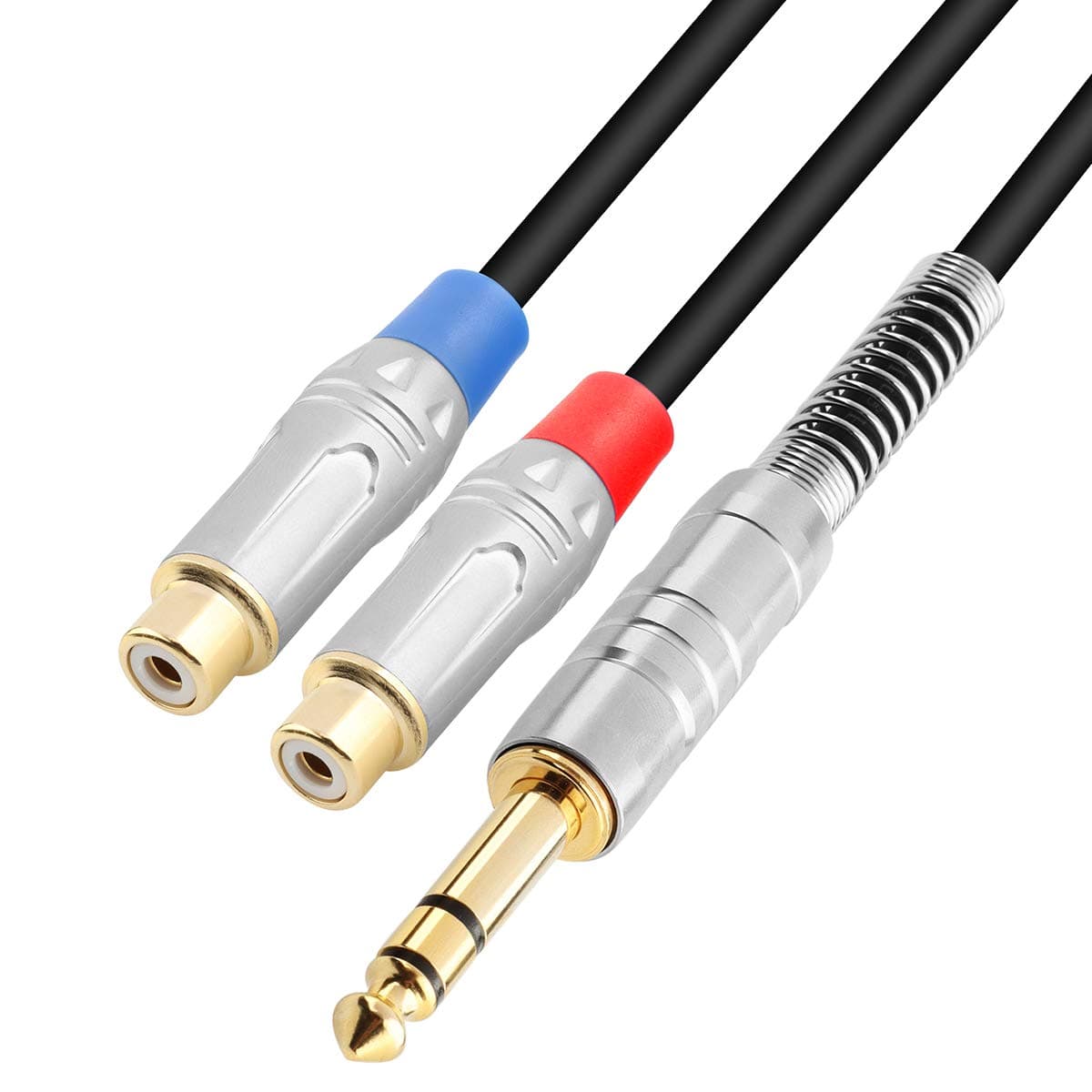 tisino Dual RCA Female to 1/4" TRS Stereo Audio Cable Y Adapter for Mixing Console, Home Theater, HDTV, Hi-Fi Systems - 6 feet