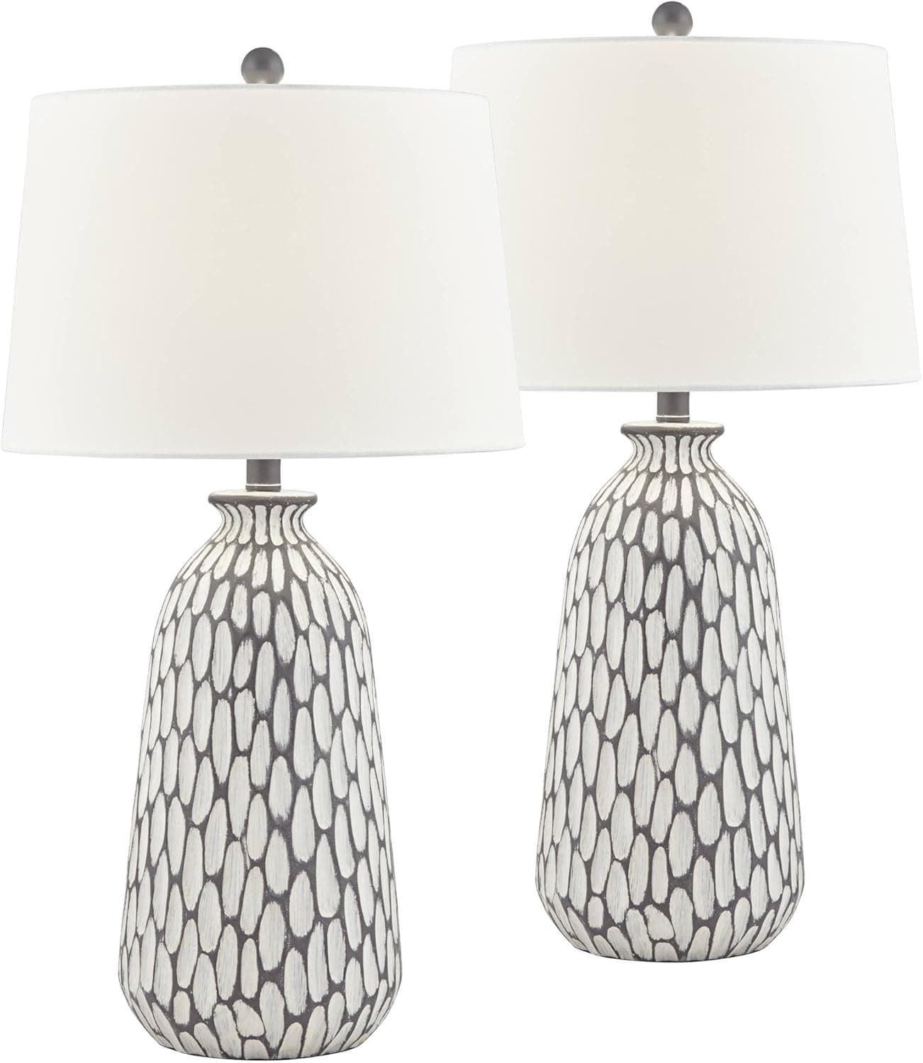 360 Lighting Carlton Modern Coastal Table Lamps 28 1/4" Tall Set of 2 Gray Wash Off White Fabric Tapered Drum Shade for Living Room Bedroom House Bedside Nightstand Home Office Family
