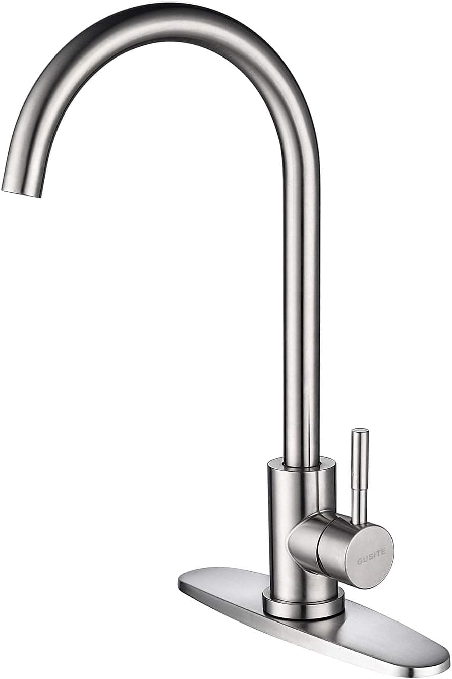 Bar Sink Faucet-GUSITE Single Handle Stainless Steel Kitchen Sink Faucet Brushed Nickel, 360 Degree Swivel High Arc Hot and Cold Single Lever Bar Faucet with Deck Plate - 1 or 3 Hole
