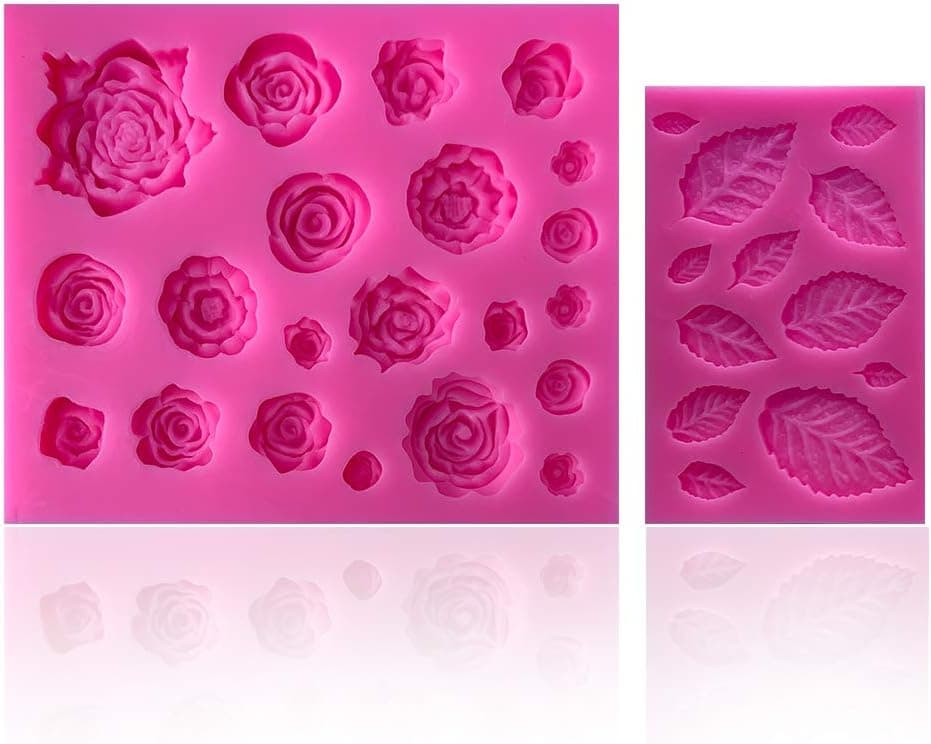 SIENON 33 Cavity Rose Flowers and Leaves Fondant Candy Silicone Molds For Sugarcraft, Cupcake Toppers, Soap, Polymer Clay,Crafting Projects，Wedding and Birthday Cake Decoration