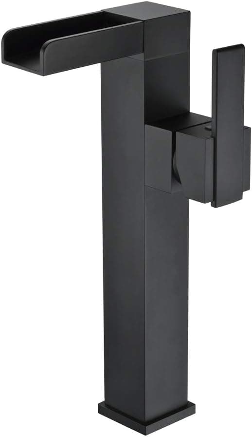 Jiuzhuo Mero Waterfall Single Handle Bathroom Vessel Sink Faucet Solid Brass Matte Black