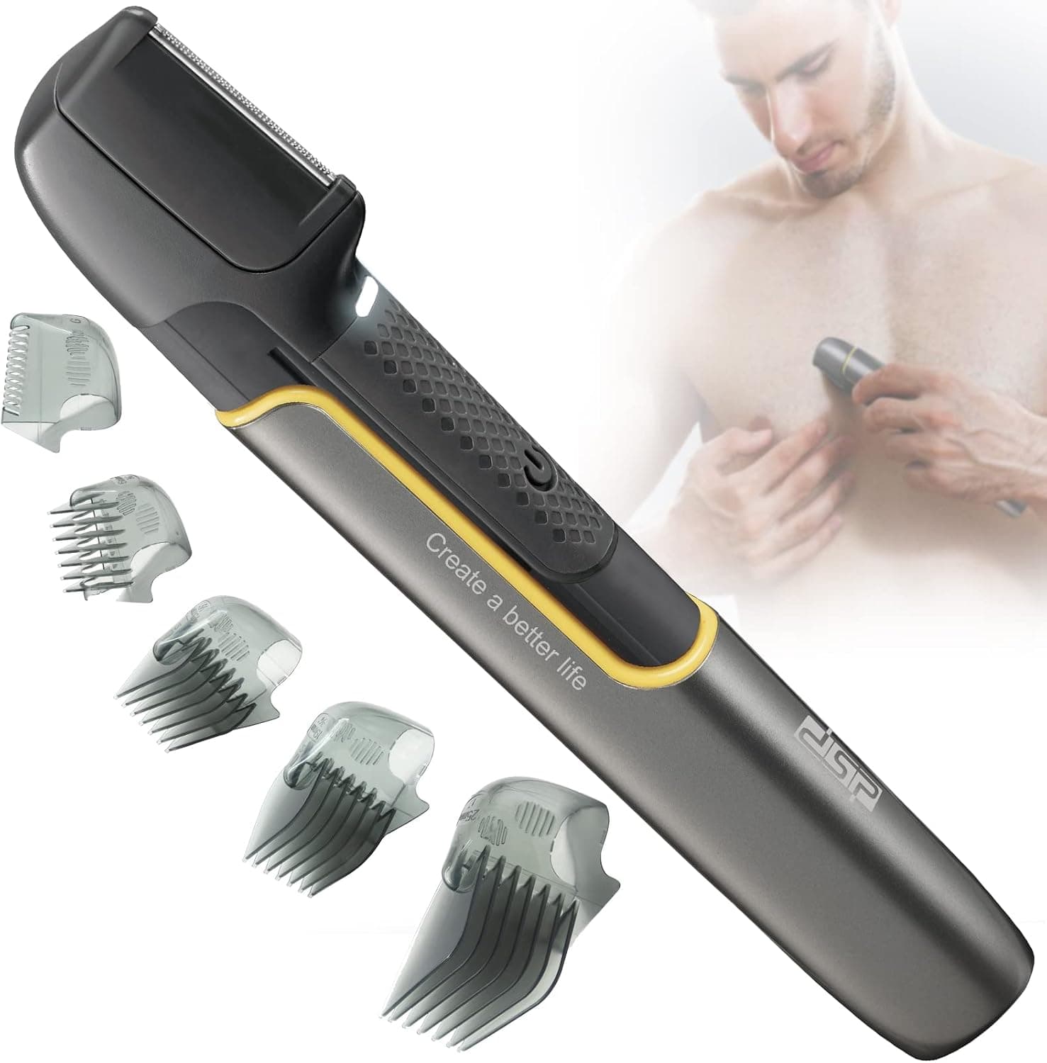 DSP Beard Trimmers for Men Groin Hair Trimmer Waterproof Women Bikini Trimmers Cordless Ball trimmer Body Groomer for Men Electric Body Hair Trimmers for Face and Body with 4 Limit Combs & Wet/Dry Use