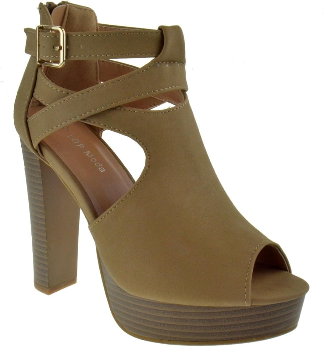 TOP Moda Lovely 90 Womens Peep Toe Chunky Heel Platform Sandals