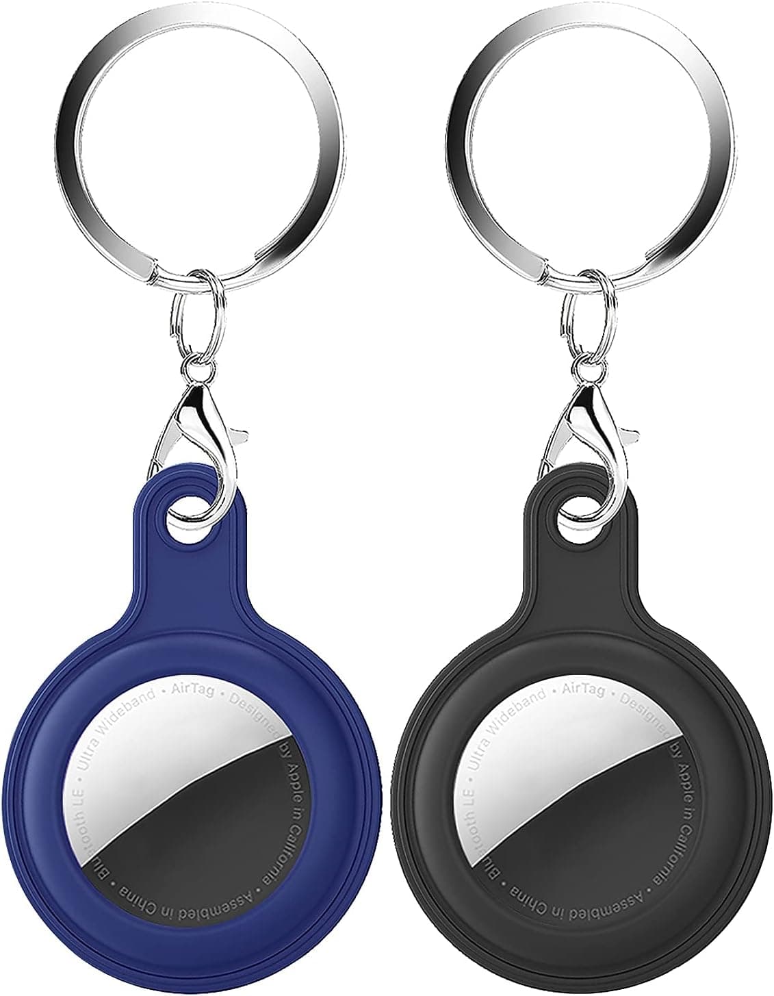 2 Pack Airtag Holder, Silicone Airtag Case, Anti-Scratch Shockproof Protective AirTag Keychain Accessories, Easy to Attach to Wallets, Keys, Pet Collars (Black+Blue)