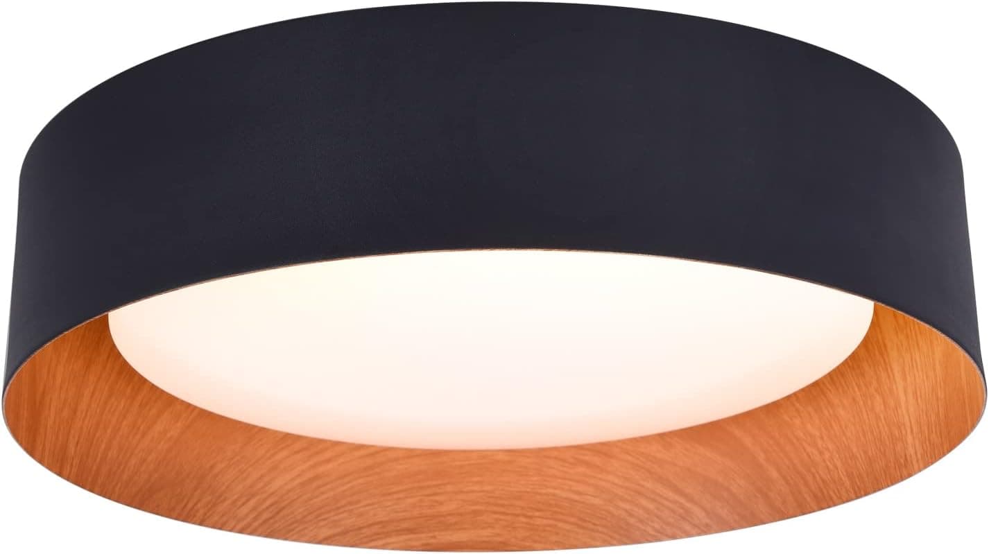 Bargeni Flush Mount Ceiling Light,13 inch Ceiling Light Fixtures,Matte Black with Wood Accent,3000K/Warm White/18W(100w Equiv.),Dimmable LED Lighting Fixtures Ceiling for Kitchen,Outdoor and Bathroom