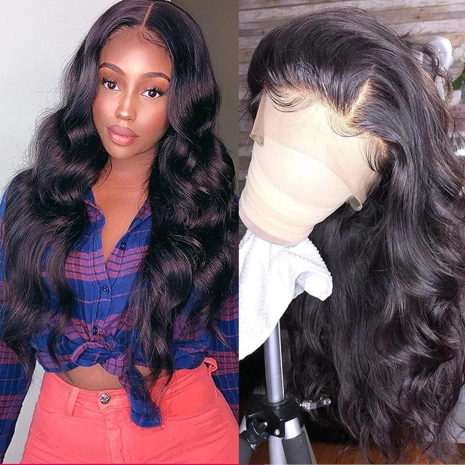 Geeta 13x4 Human Hair Lace Front Wigs Body Wave, Brazilian Human Hair Wigs for Black Women, 180% Density Virgin Human Hair Body Wave Wigs for Black Women, Natural Color (16 Inch)