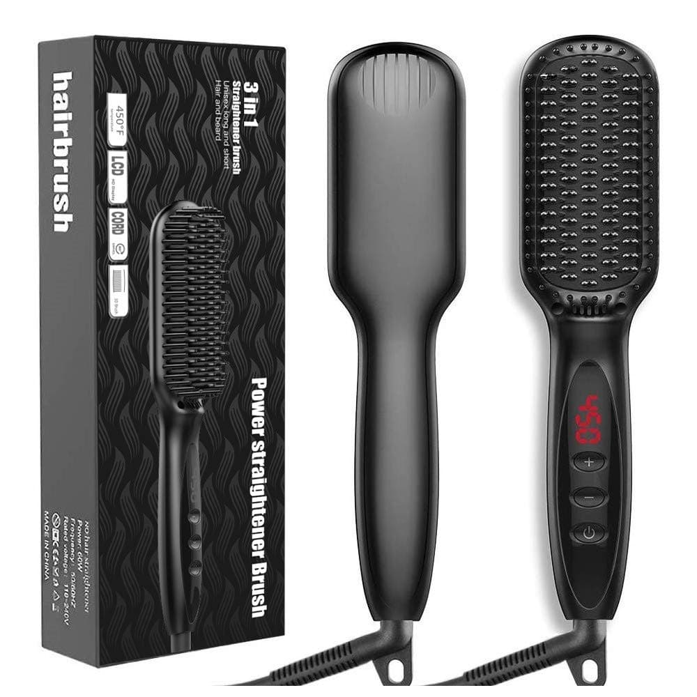 Hair Straightener Brush, JUMPHIGH Ionic Hair Straightening Brush with Fast MCH Ceramic Heating, Anti-Scald, Auto Temperature Lock and Auto-Off Function, Portable Straightening Comb for Home and Travel