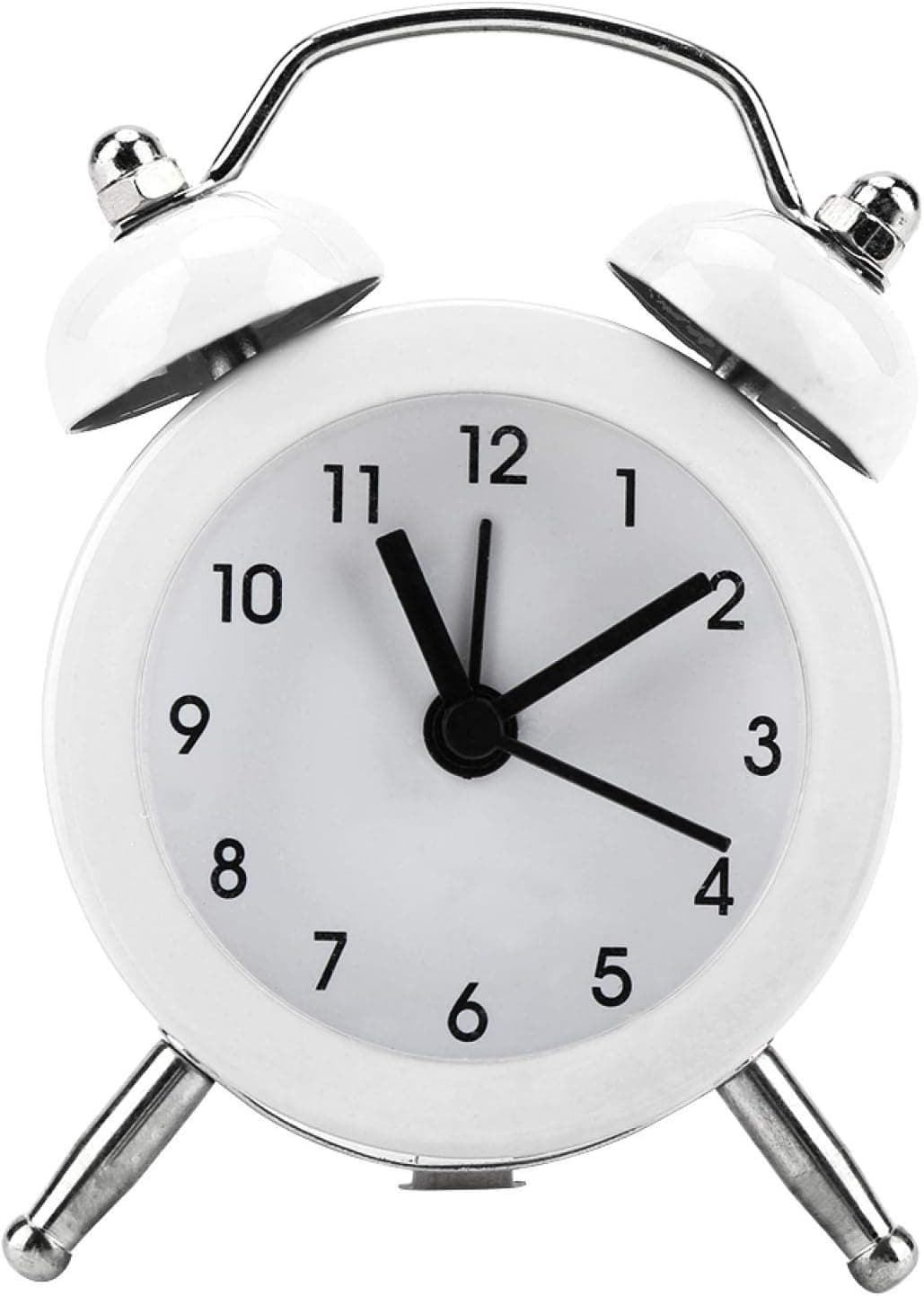 Portable Mini Alarm Clock, Travel Clock 3 inch Non-Ticking Bedside Table Analog Alarm Clock, Battery Operated Twin Bell Clock for Kids Student Home Travel(White)