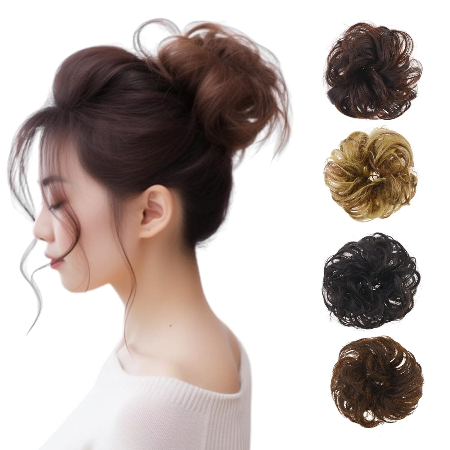 Messy Bun Hair Piece Messy Rose Bun Hair Buns Hair Piece for Women Real Hair Scrunchies Updo Hair Pieces Bun Extension Ponytail Messy Hair Bun（Dark brown）
