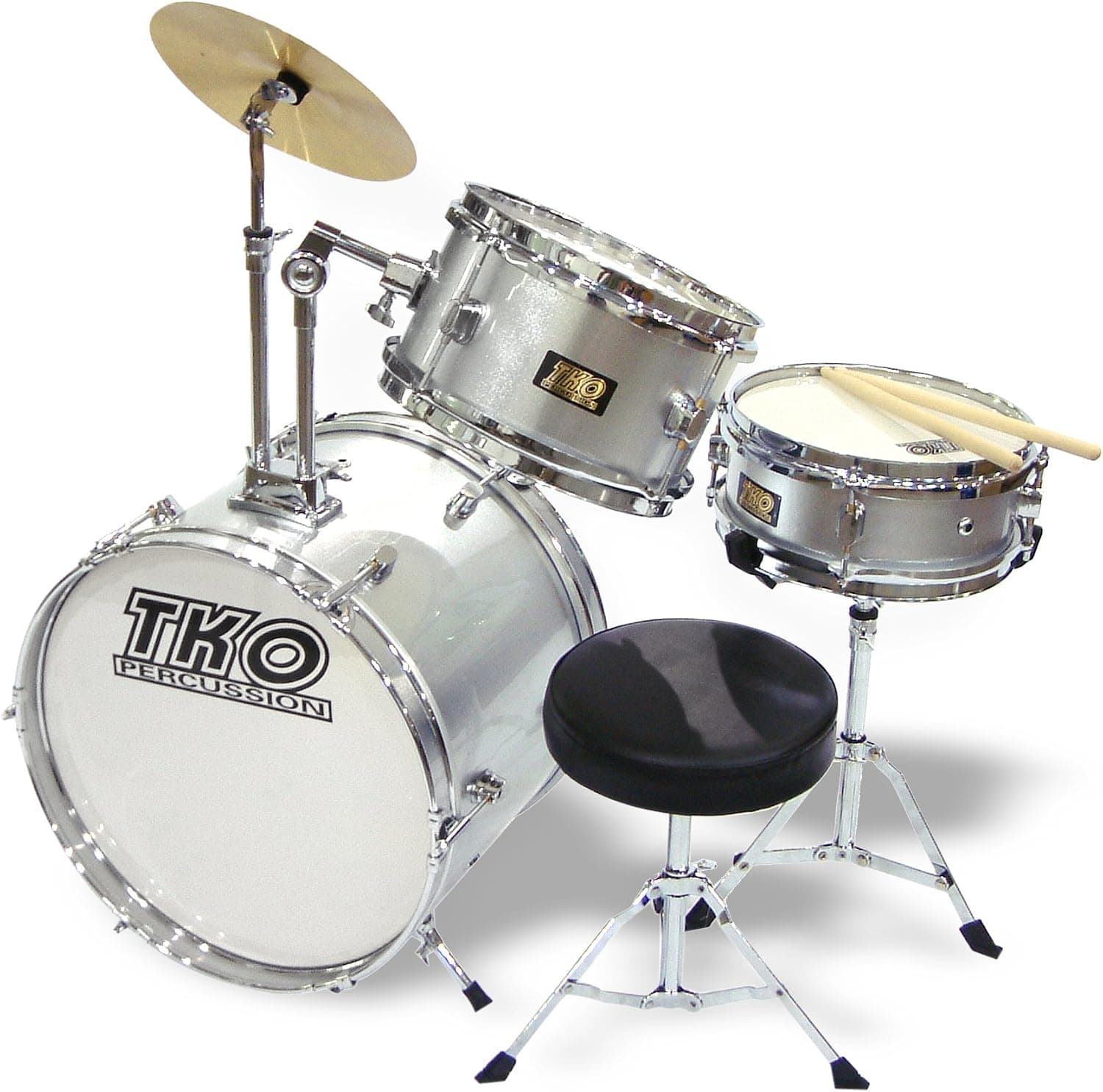 TKO 99 Kids/Children's Junior Drum Set with Sticks - Metallic Silver