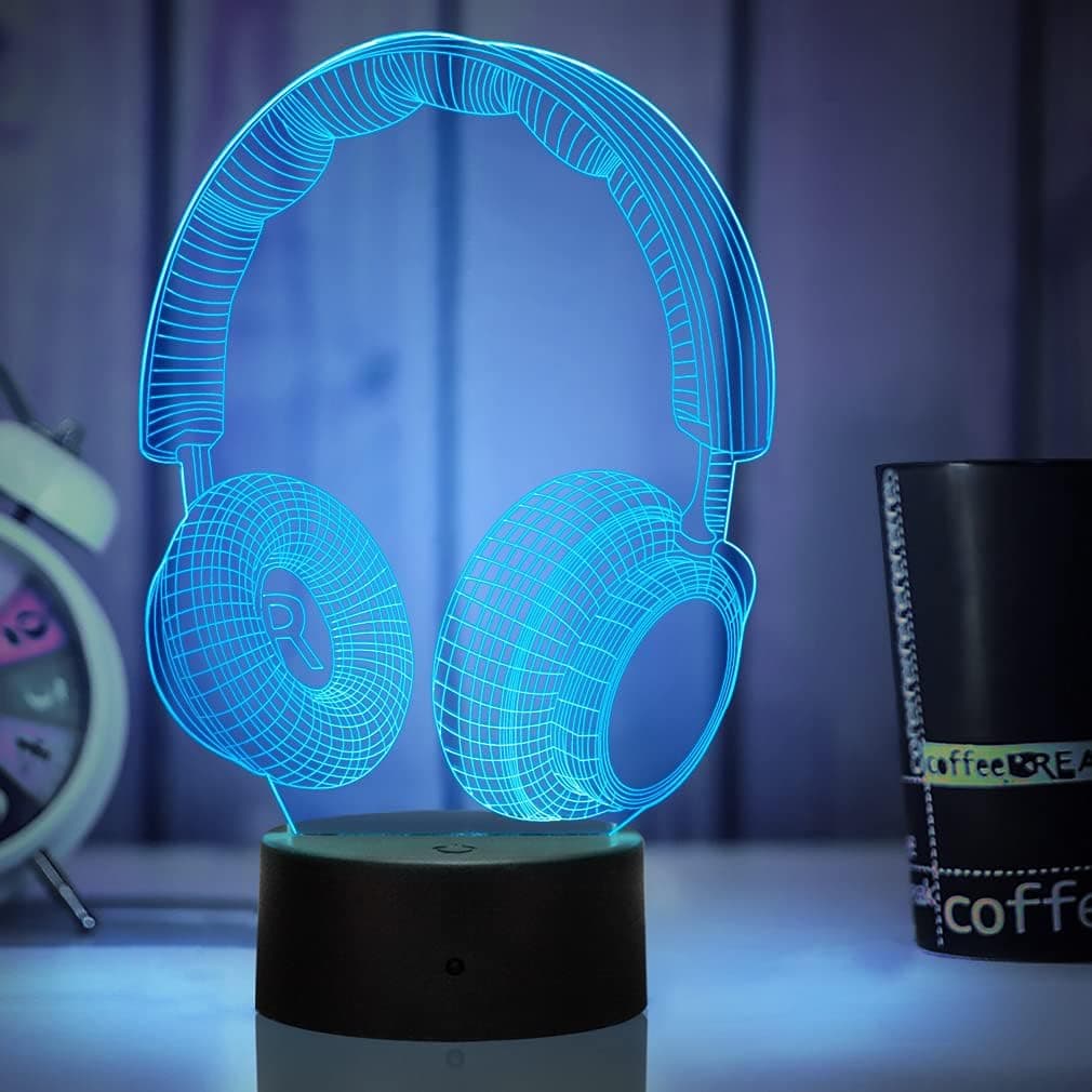 3D Night Light for Boys, CNSUNWAY 3D Optical Illusion Lamp, Dimmable, 16 Colors Night Light with Remote Control for Kids Bedroom, Headphone Night Light, 3D led Light for Birthday, Party