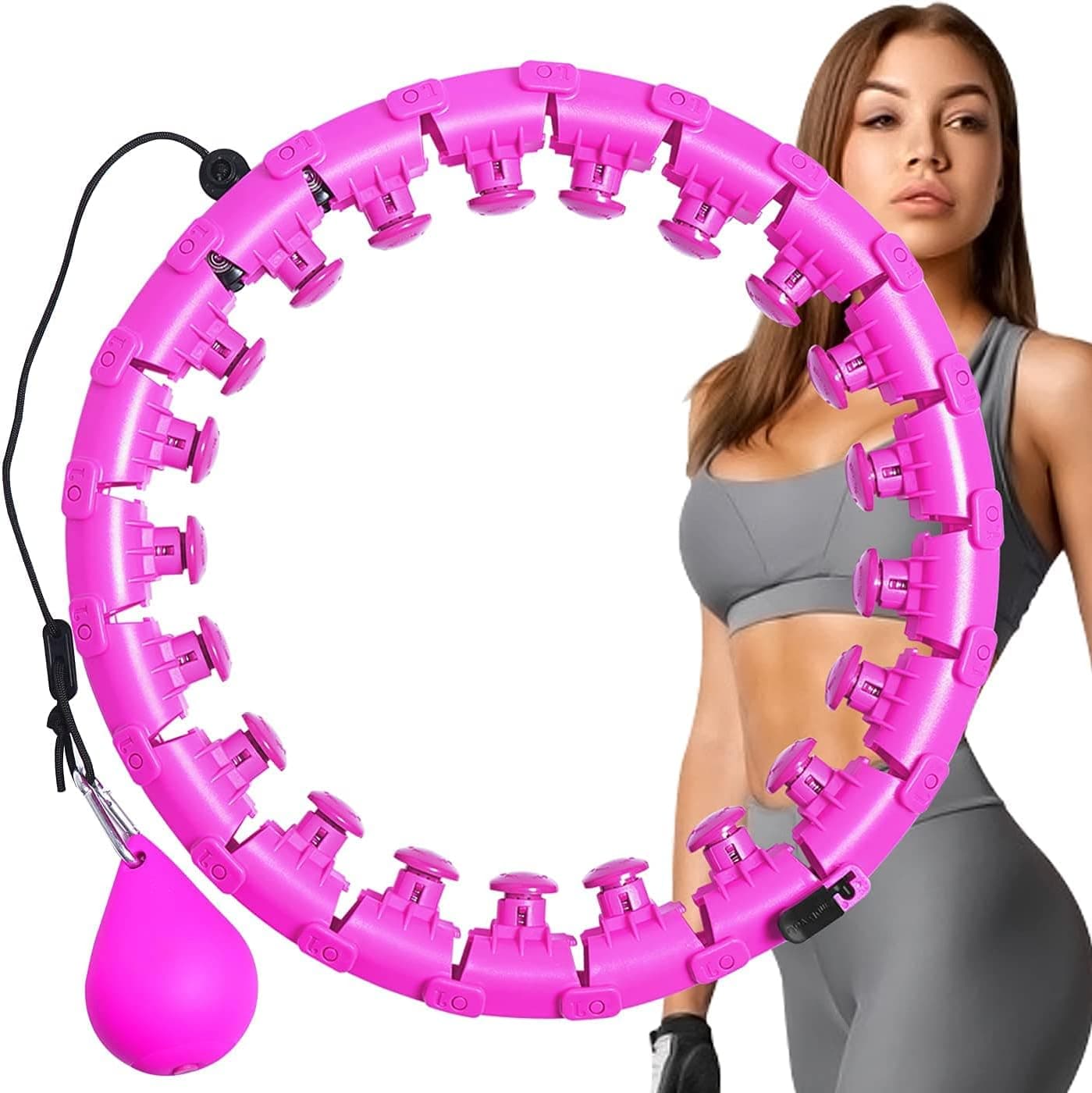 LEAPSEE Weighted Smart Hoola Hoop Abdomen Fitness Exercise Circle 360° Auto-Spinning Massage No Fall with Soft Gravity Ball 24 Detachable Knots Adjustable Sizes (Purple)