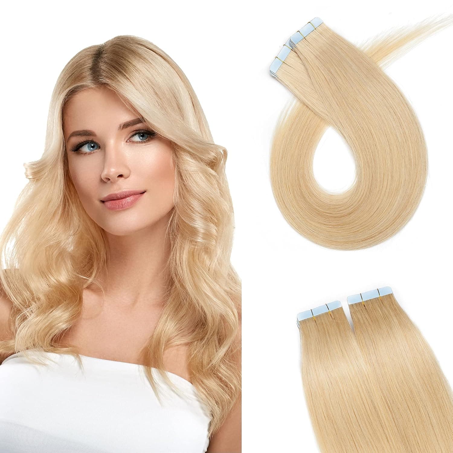 SEGO Tape Extensions Human Hair 100% Remy 22 Inch Natural Blonde 20pcs 50g Straight Natural Real Seamless Skin Weft Invisible Rooted Double Sided Tape Hair for Women