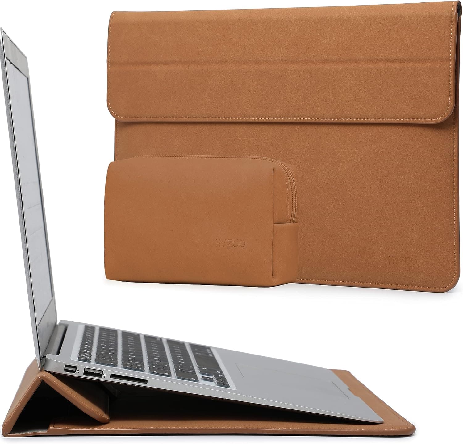 HYZUO 13.3-14 Inch Laptop Sleeve Case with Stand Feature Compatible with MacBook Pro 14 2021 2022 M1 Pro/Max A2442, MacBook Air 13 Inch 2010-2017, with Accessory Bag, Brown