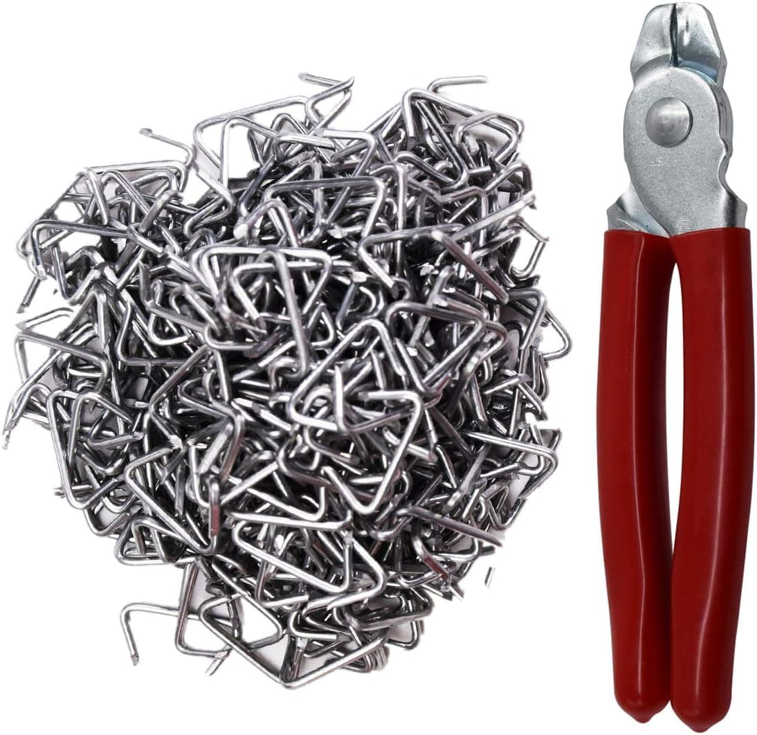 HARDK Hog Ring Pliers Straight & 500 Galvanized Hog Rings, Professional Upholstery Installation Kit Tool