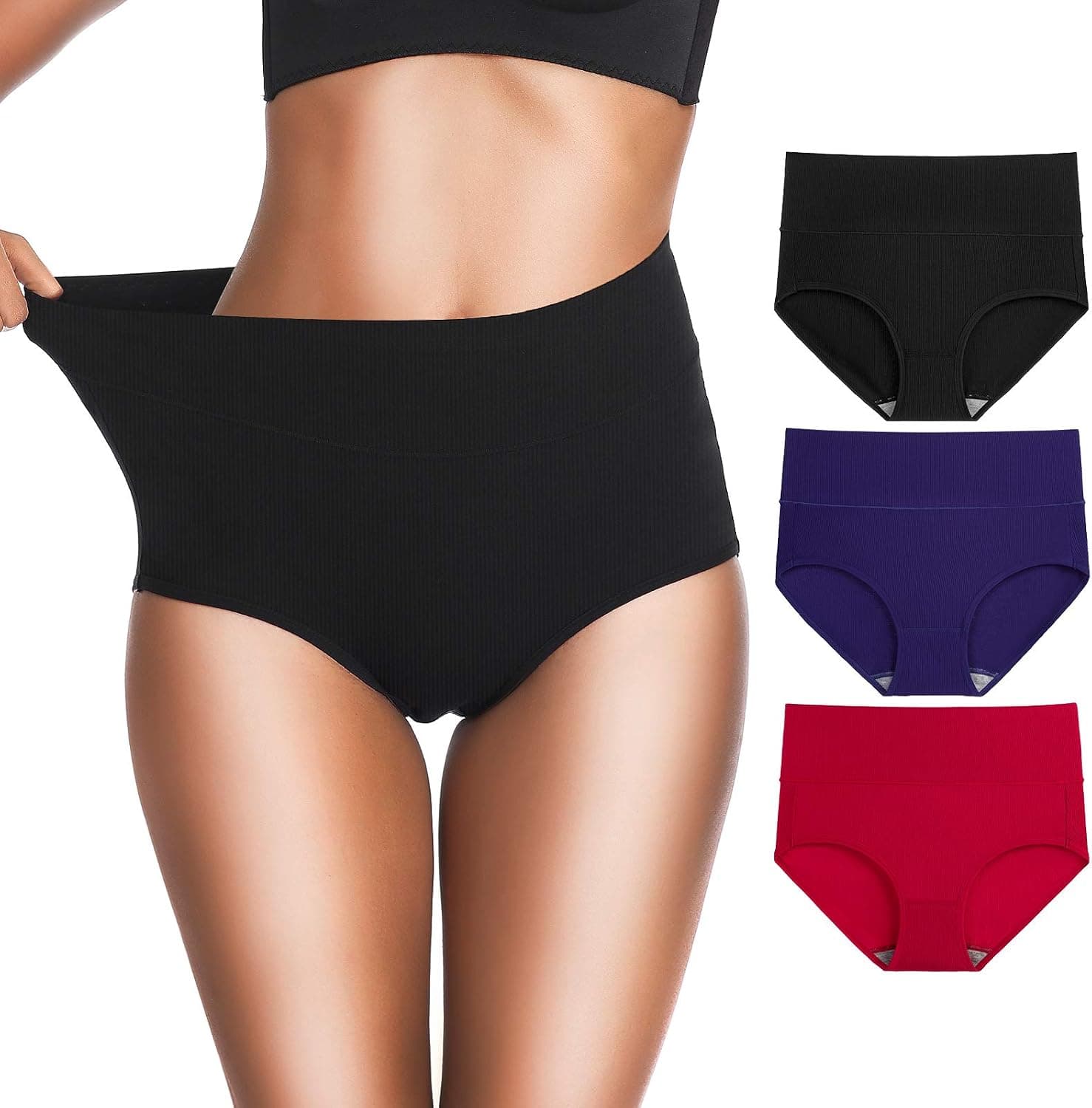 OUENZ Underwear for Women Cotton High Waist Panties Soft Comfy Briefs Full Coverage Dual Band Panties for Ladies Multi Pack