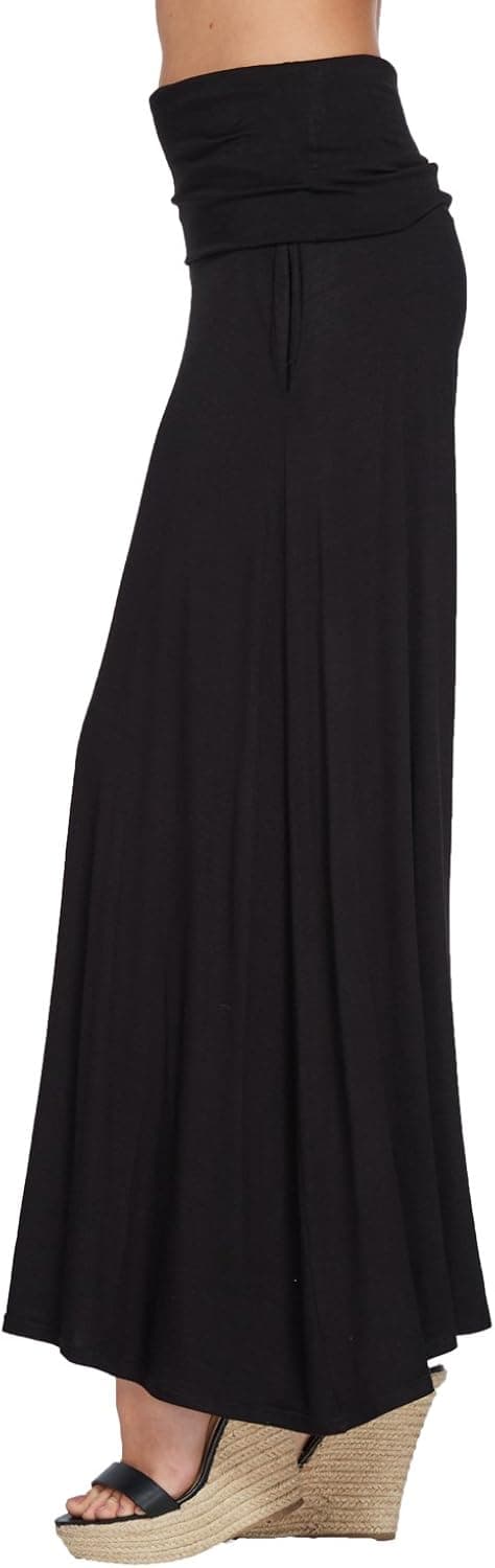Annabelle Women's Comfy High Waist Fold Over Wide Leg Palazzo Pants with Pockets
