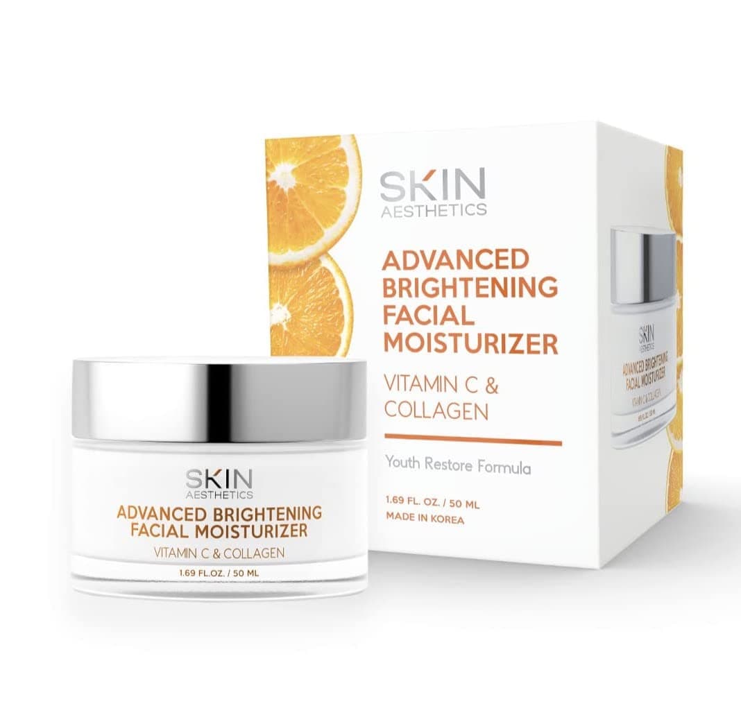 Skin Aesthetics Vitamin C and Collagen Daily Face Moisturizer - Reduce Fine Lines & Wrinkles, Anti-aging, Advanced Brightening Day Cream - Cruelty Free Korean Skincare For All Skin Types - 1.69 Fl. oz