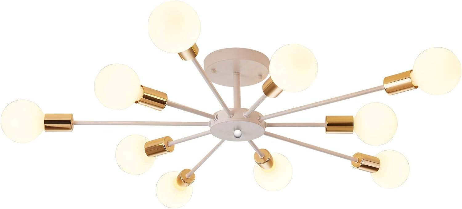 Dellemade Sputnik Chandelier 10-Light Ceiling Light for Bedroom, Living Room, Dining Room or Office (White)