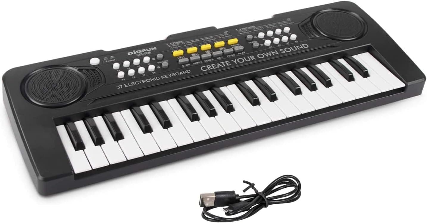 BIGFUN Kids Piano Keyboard 37 Keys Portable Electronic Musical Instrument Multi-Function Music Piano for Kids Early Learning Educational Toy Birthday Xmas Day Gifts (Black)