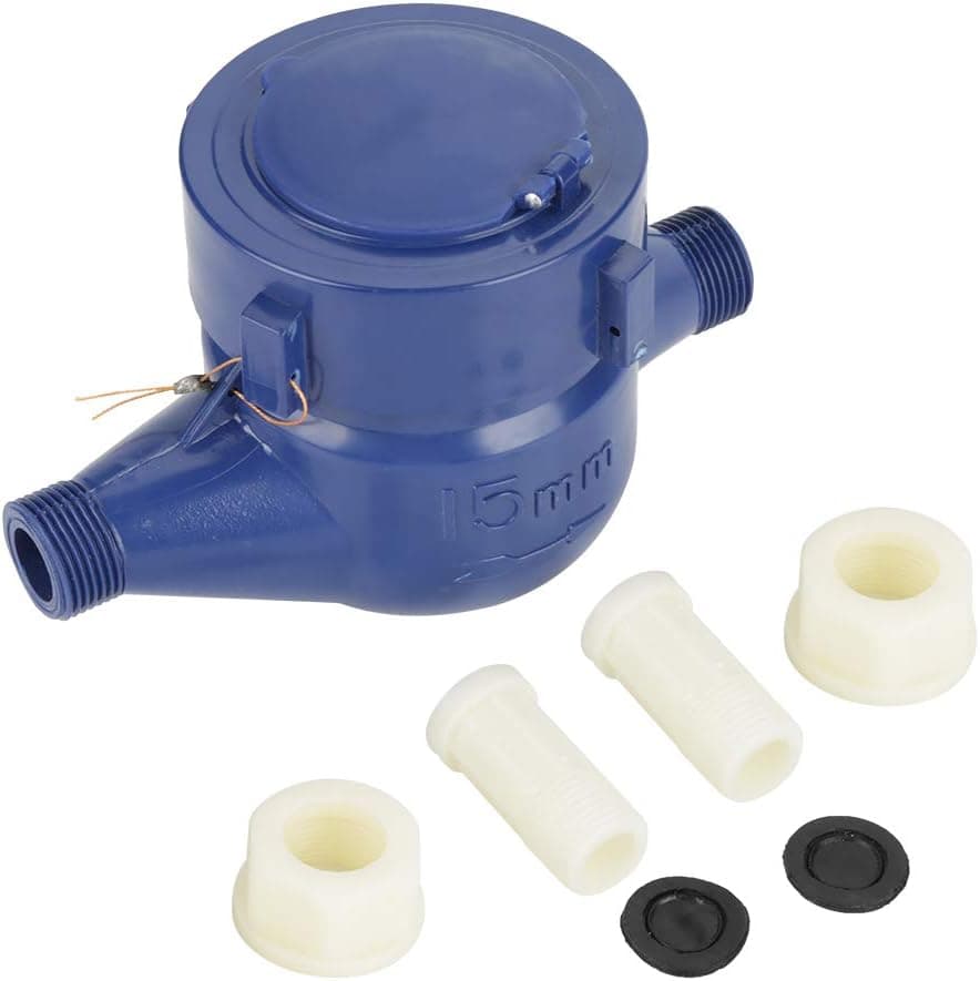 Cold Water Flow Meter 15mm Dry Cold Water Meter Nylon for Garden & Home Using or Metering Applications with 6 Accessory