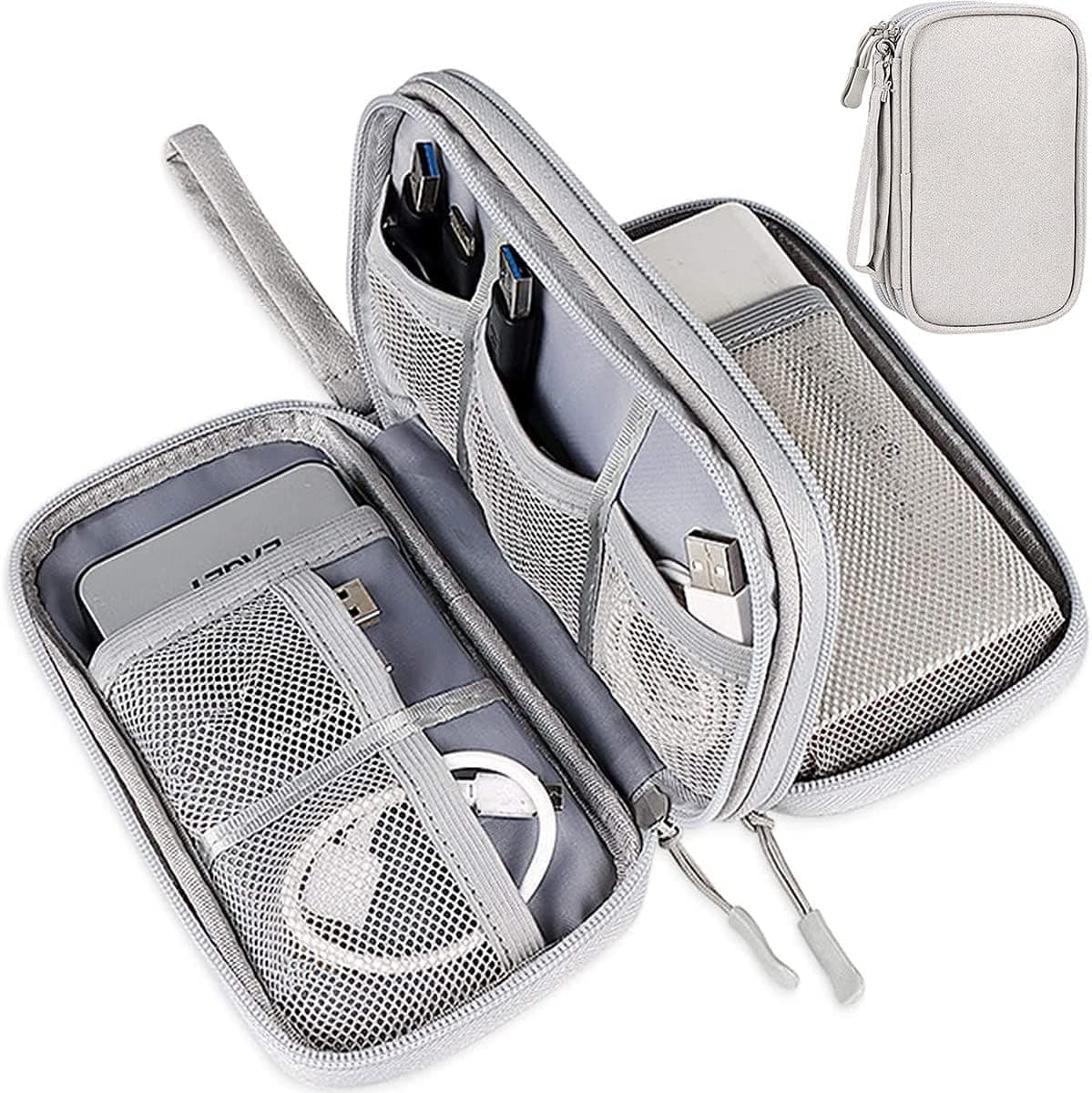 Electronics Accessories Bag, Universal Electronics Accessories Organizer Case, Waterproof Portable Cable Organizer Bag, Travel Gear Carry Bag for Cord, Charger, Flash Drive, Phone, SD Card, Gray