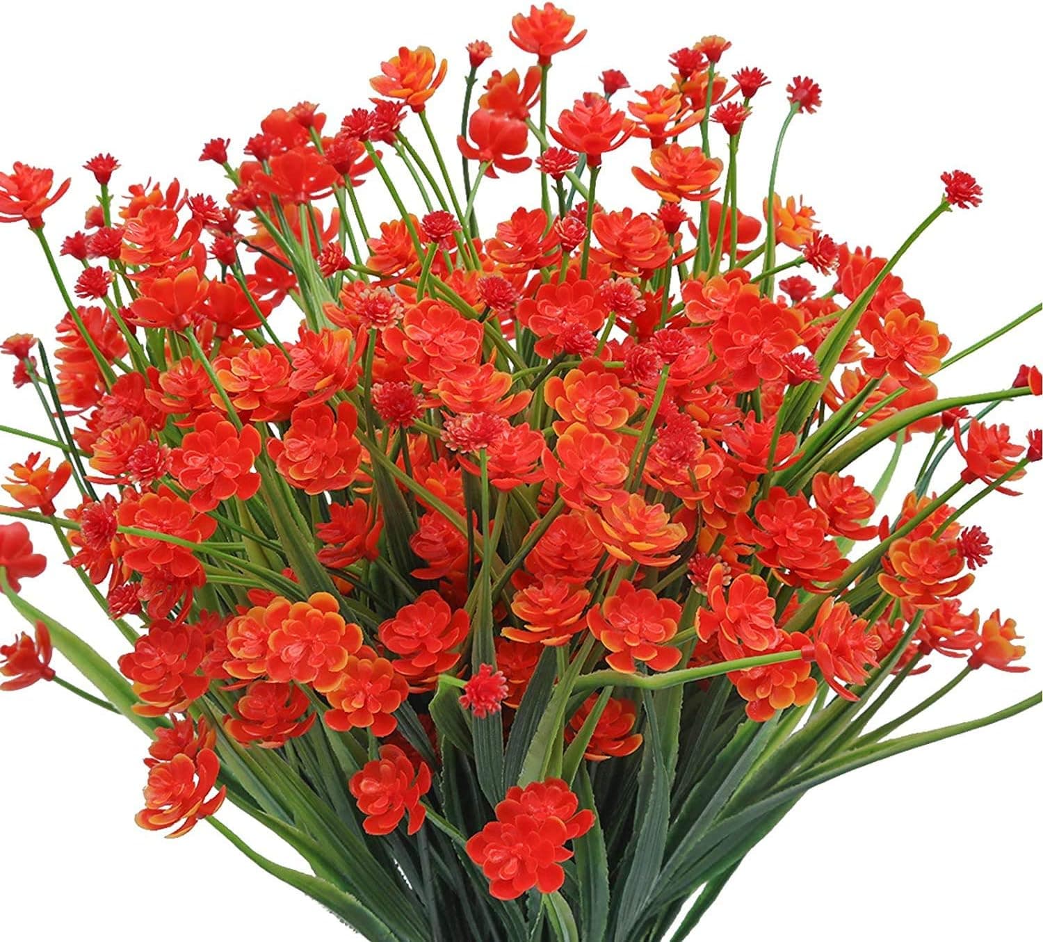 Ahsado Artificial Fake Flowers 4 Bundles Outdoor UV Resistant Greenery Shrubs Plants Indoor Outside Hanging Planter Home Garden Decorating (Red)