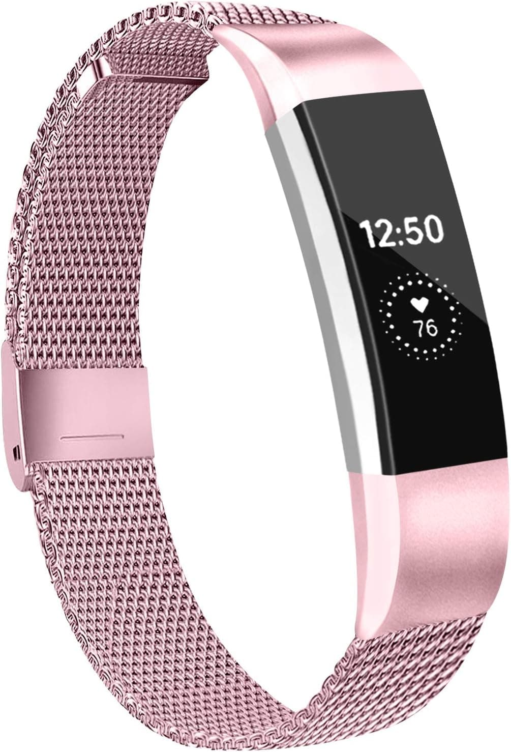 IEOVIEE Metal Loop Bands Compatible with Fitbit Alta/Fitbit Alta HR Band, Adjustable Stainless Steel Magnetic Lock Replacement Strap Wristbands for Women Men (Small, 04 Rose Pink)