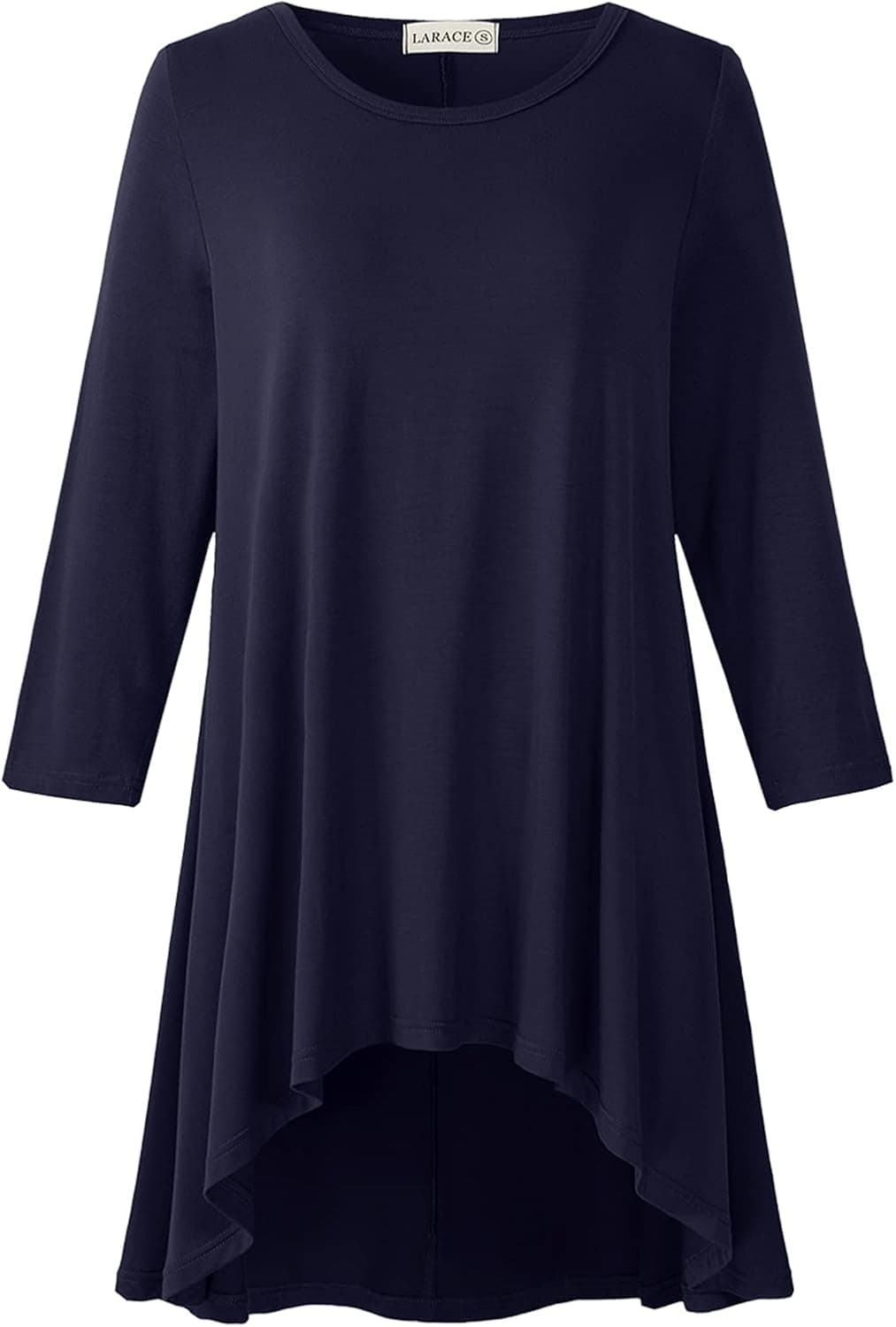 LARACE Womens Plus Size 3/4 Sleeve Loose Fit Flare Swing Tunic Tops Floral High Low Basic T Shirt