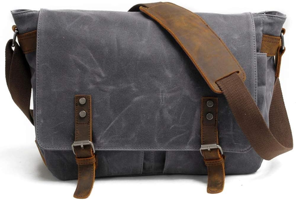 Mens Flap-Over Shoulder Messenger Bag Large Capacity Vintage Canvas Laptop Bag Strong Durable with