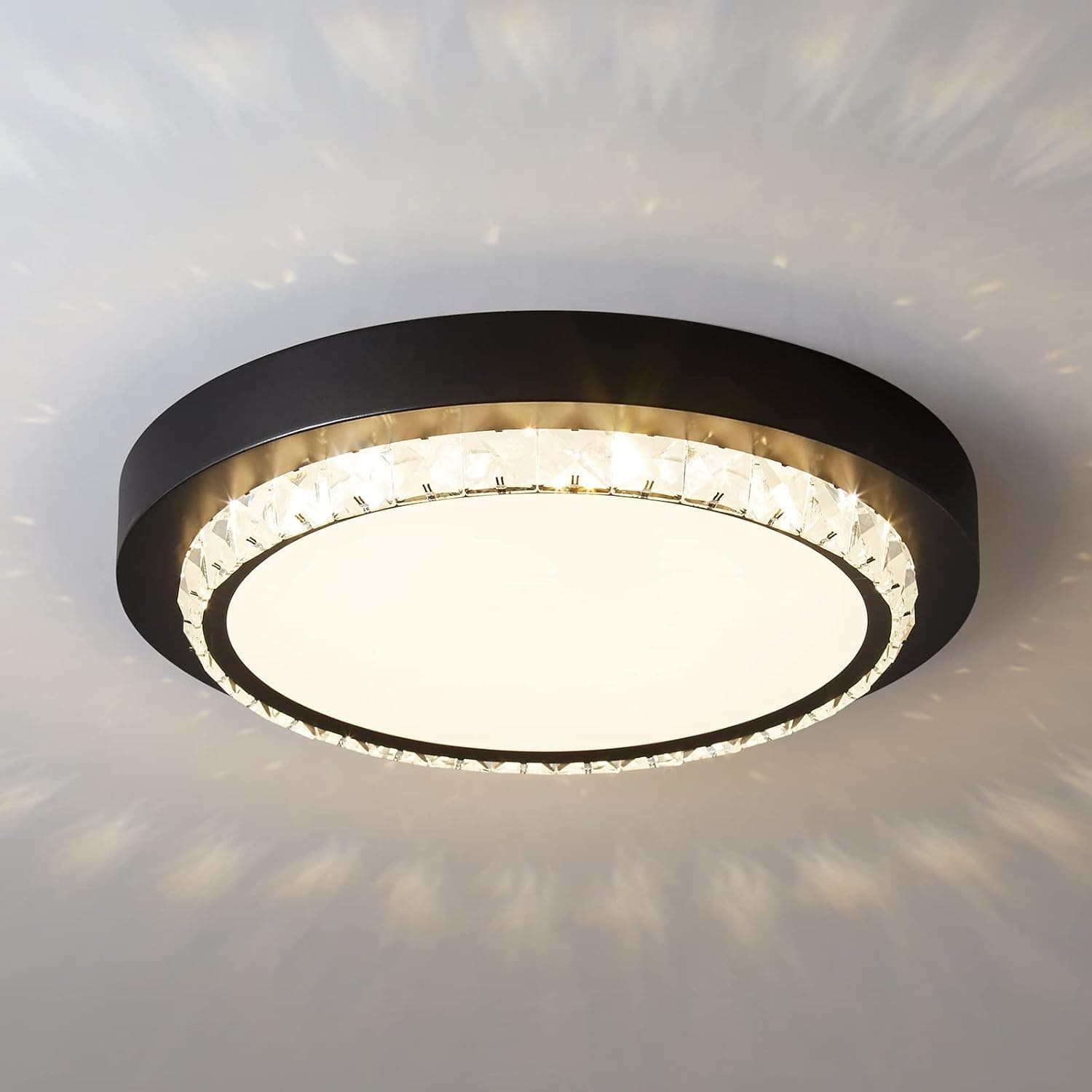 KAISITE Flush Mount Ceiling Light Fixture Modern LED Chandelier 15 Inches 30W Dimmable Ceiling Lamp 2900LM 3000K Warm Light Black Round Room Lighting Ceiling Mount with Acrylic Shade