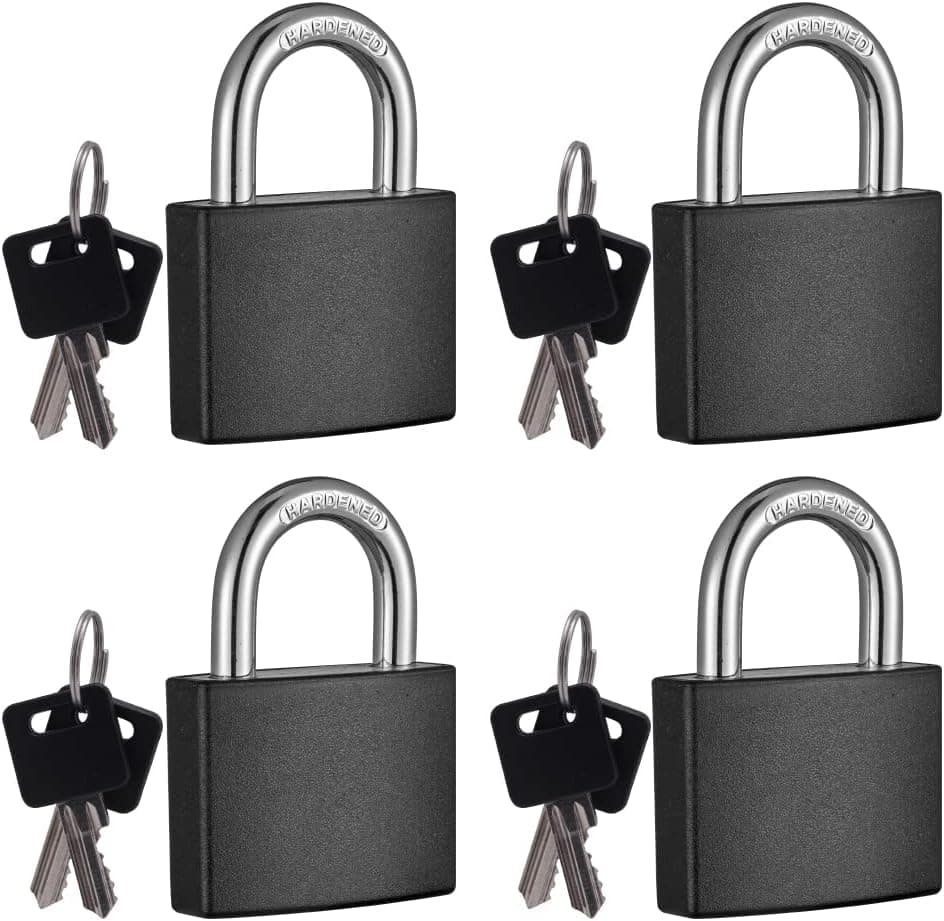 Padlock with Key, 4 Pack Covered Aluminum Keyed Alike Padlocks, Pad Lock for Storage Locker, Gym Locker, Gate