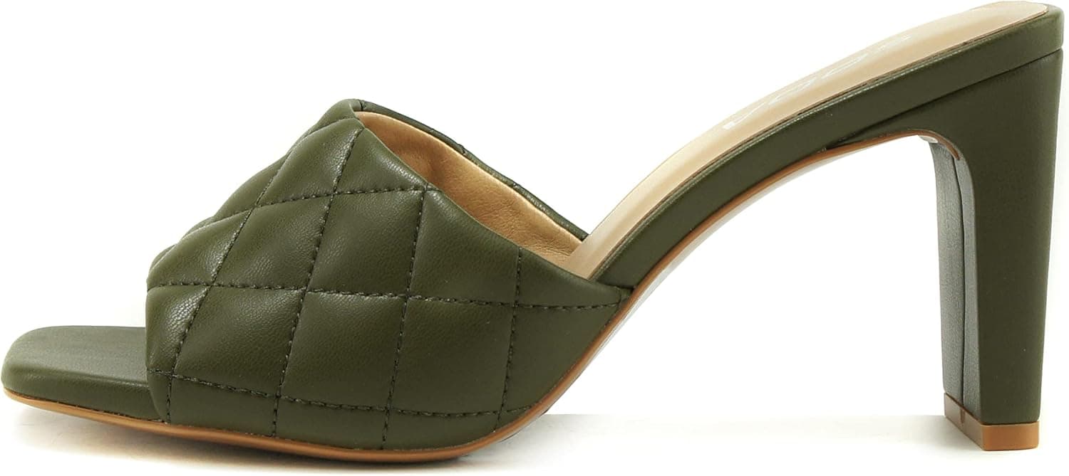 Soda JITTER ~ Women Slip On Flat Heel Squared Toe Diamond Quilted Fashion Sandal
