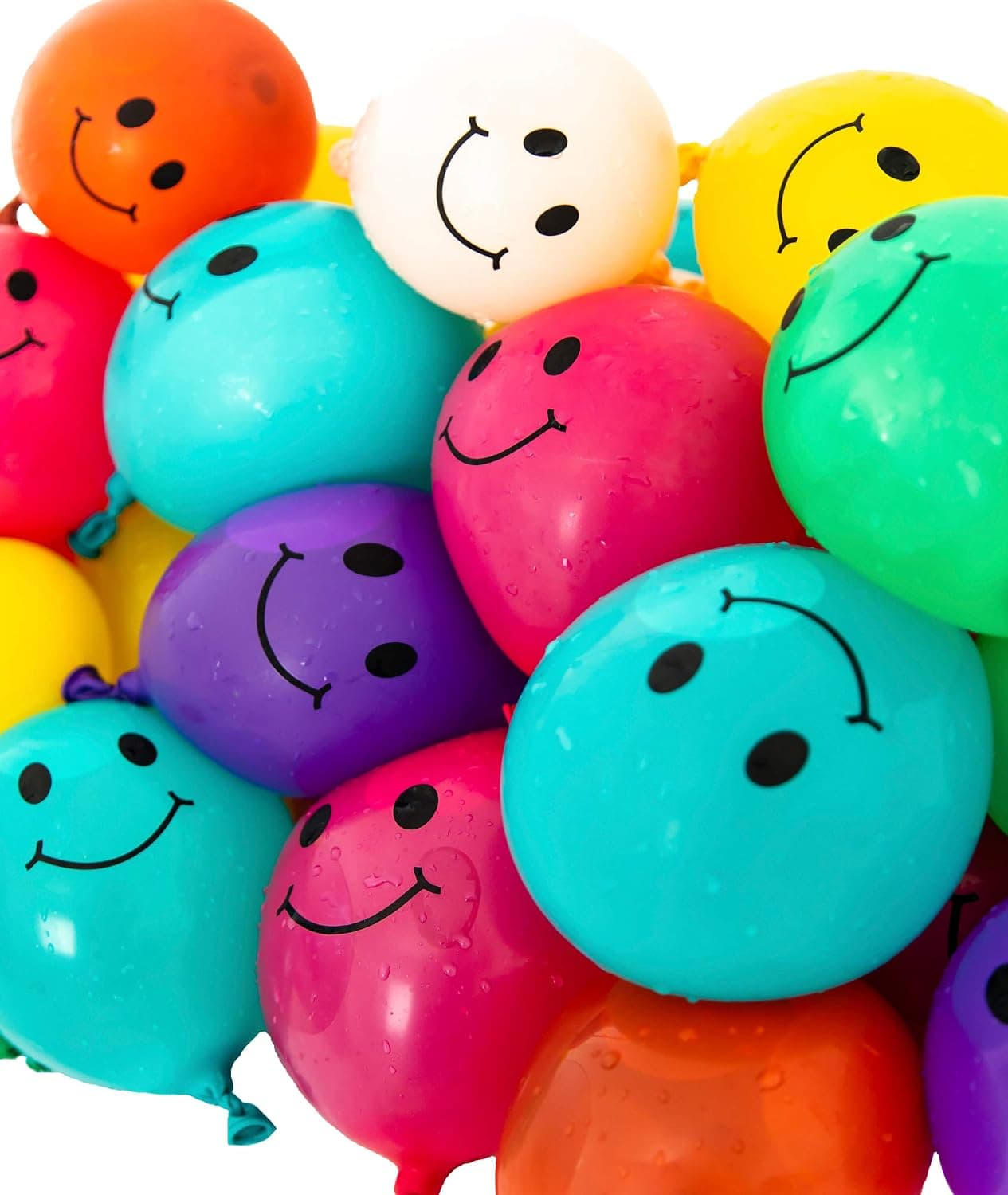 Peachy Party Water Balloons - 50 Pack of Colorful Assorted Emoji Smile Water Balloons, Multi Color 3 inch Water Balloons for Kids, Adults, Boys, Girls, Summer Pool Games and Bulk Party Decorations