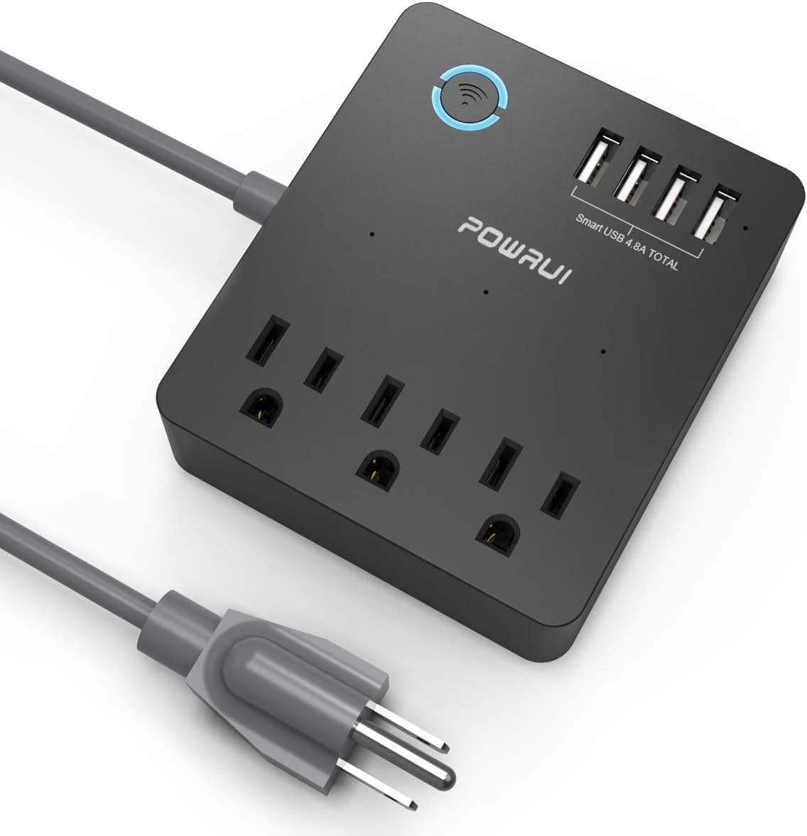 POWRUI AHR-081, Smart Power Strip WiFi Surge Protector, Work with Alexa, Google Home, 1 Pack, Black