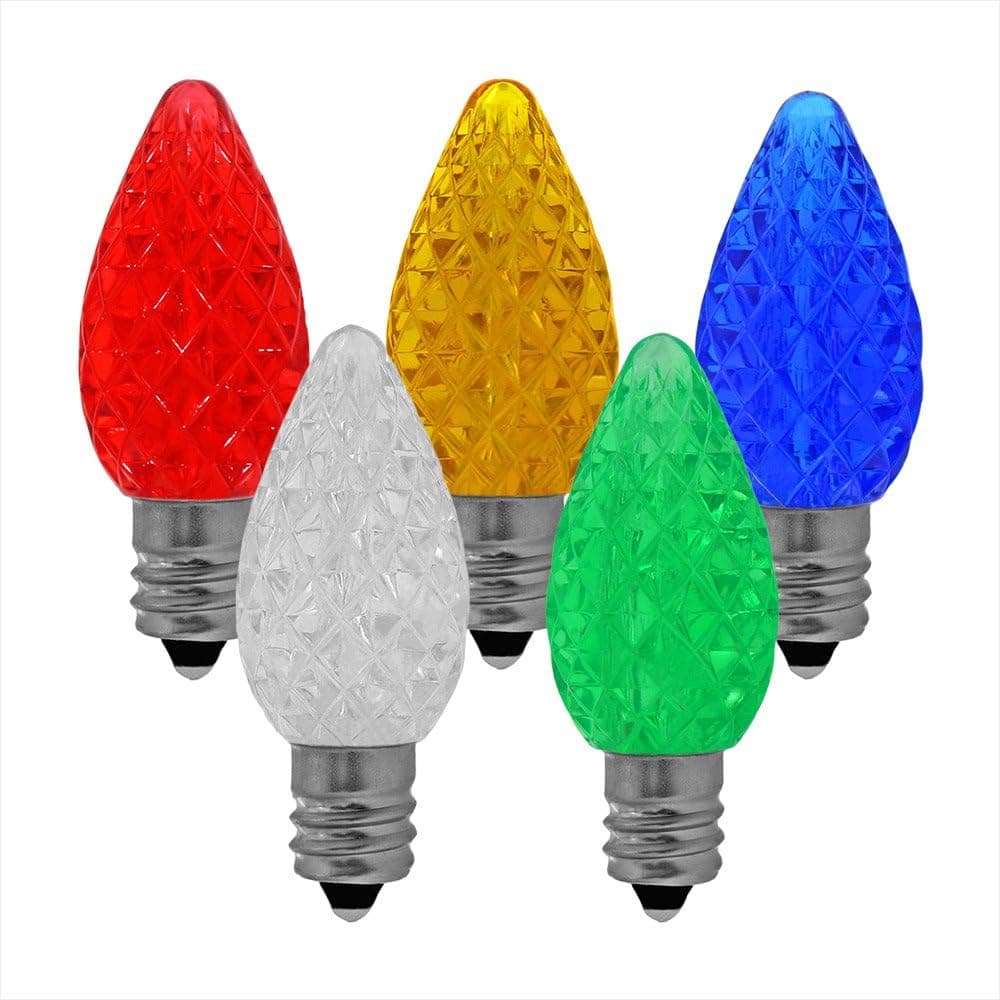 NORAH DECOR Faceted LED C7 Multicolor Christmas Replacement Night Light Bulbs, Commercial Grade,Supper Brightness LED, Fits Into Candelabra E12 Base Sockets, 25 Pack