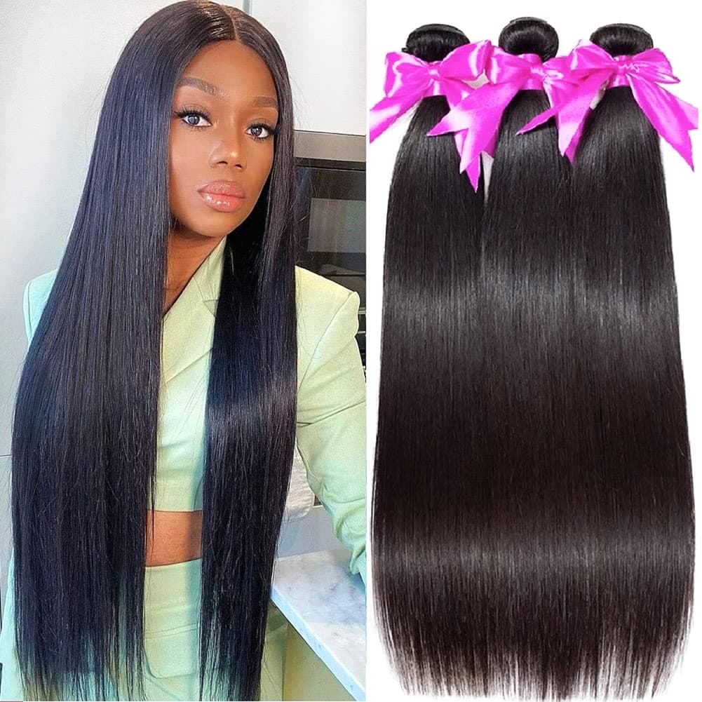 Straight 3 Bundles 9A 100% Unprocessed Straight Hair Bundles Brazilian Virgin Hair Weave Human Hair Extension (24 26 28 Inch)