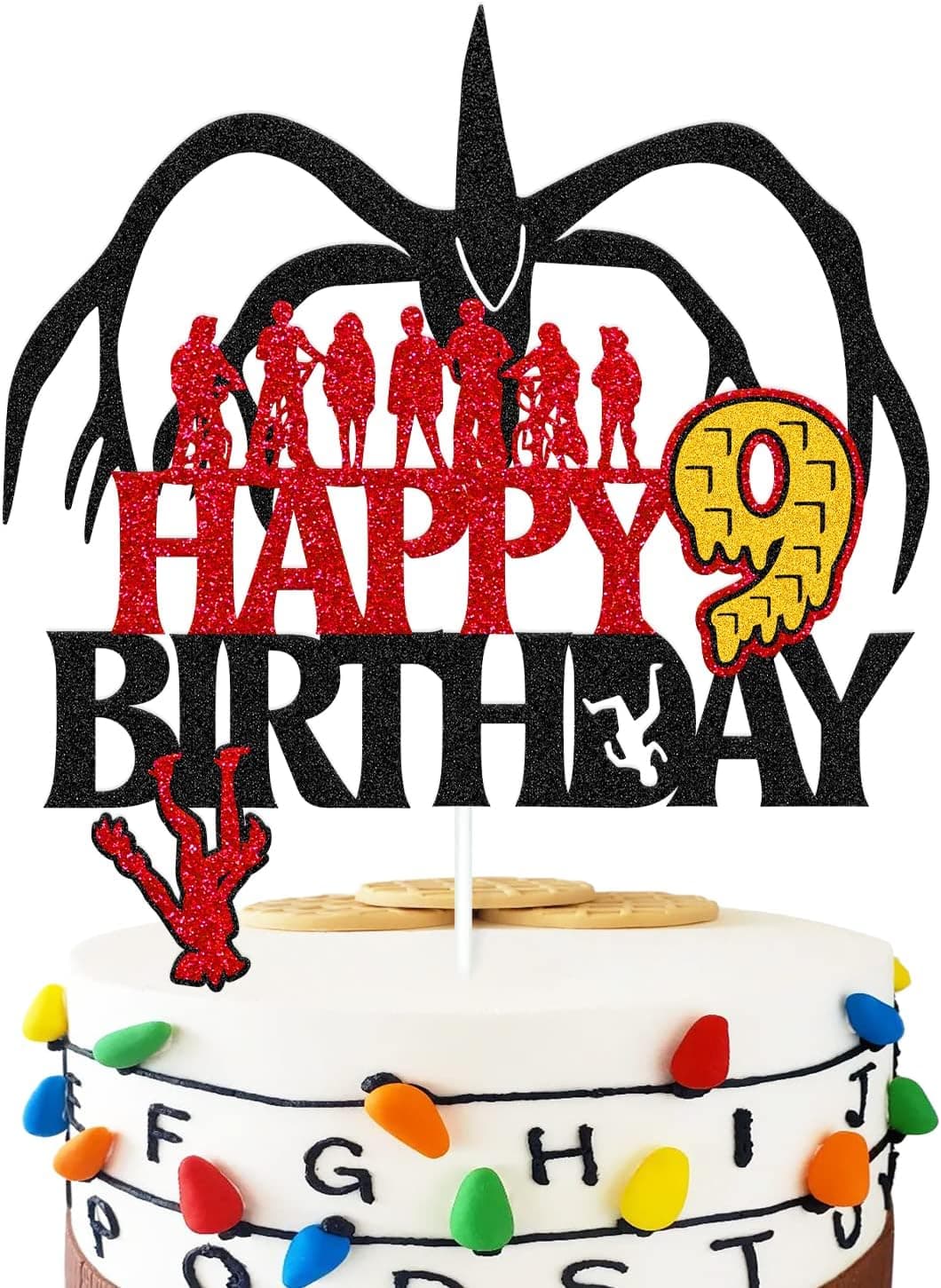 Stranger 9th Birthday Cake Topper Happy 9s Bday Cake Decoration TV Program Inspired Party for Children Boys Girls Men Women 9 Birthday Party Event Anniversary Celebration Cake Decor Supplies