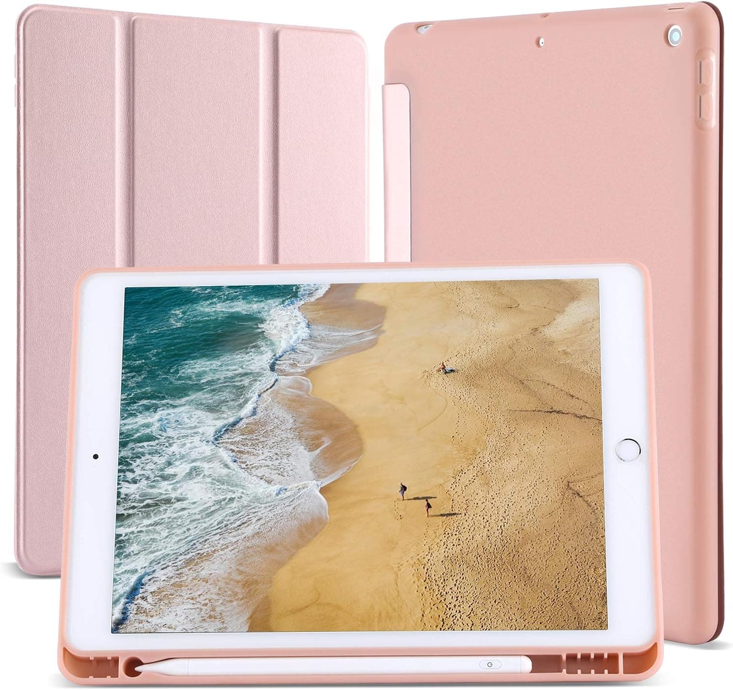 Case for iPad 10.2 Inch with Pencil Holder 2020 New iPad 8th Generation/2019 iPad 7th Generation Protective Smart Cover Auto Wake Sleep Light Weight Tablet Case (Rose Gold)
