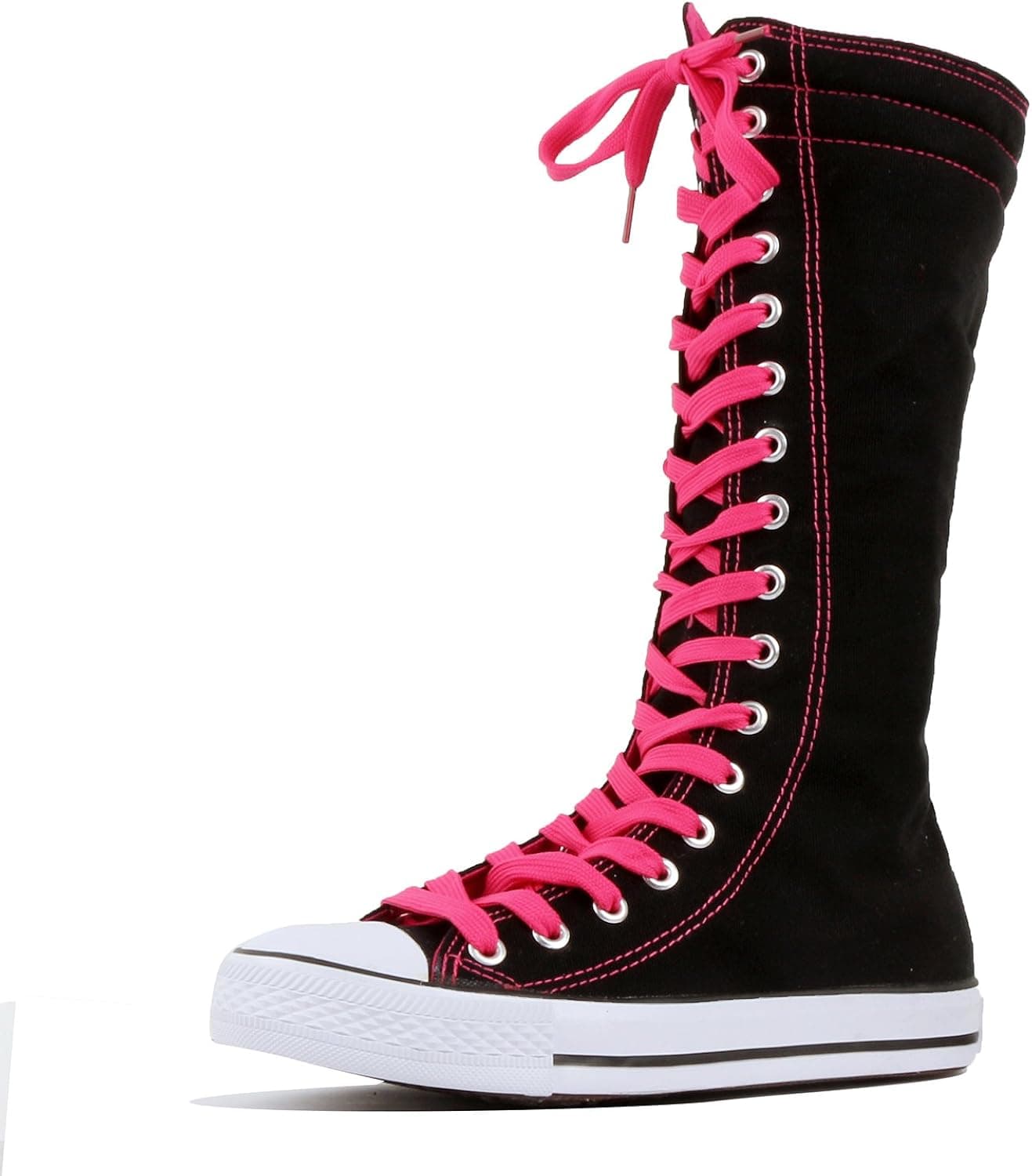 Women's Tall Canvas Lace Up Knee High Casual Sneakers - Various Length (10 M US, HotPink-Short)