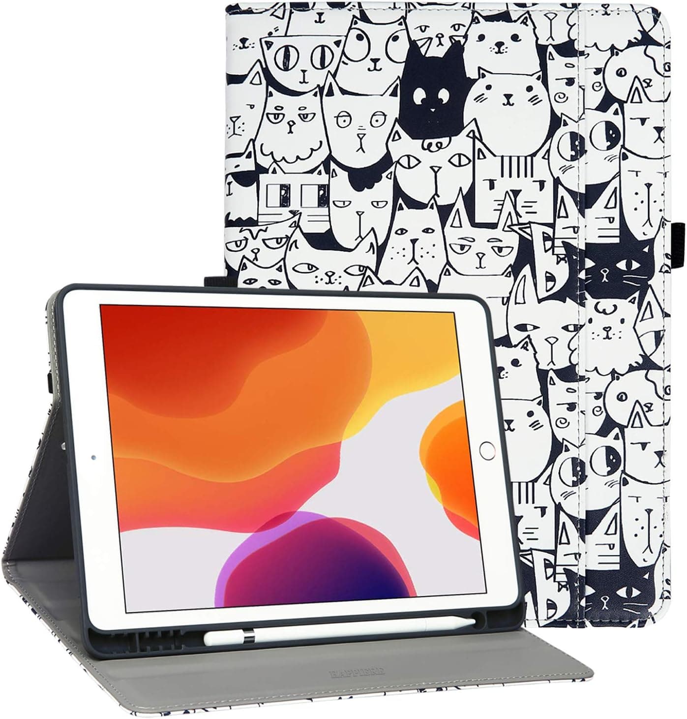 HAPPIERE iPad 9th 8th 7th Generation Case with Pencil Holder, iPad 10.2 Case 2021/2020/2019, Premium PU Leather iPad Cover, Auto Wake/Sleep, Multiple Viewing Angles Shockproof Protective Folio Cover
