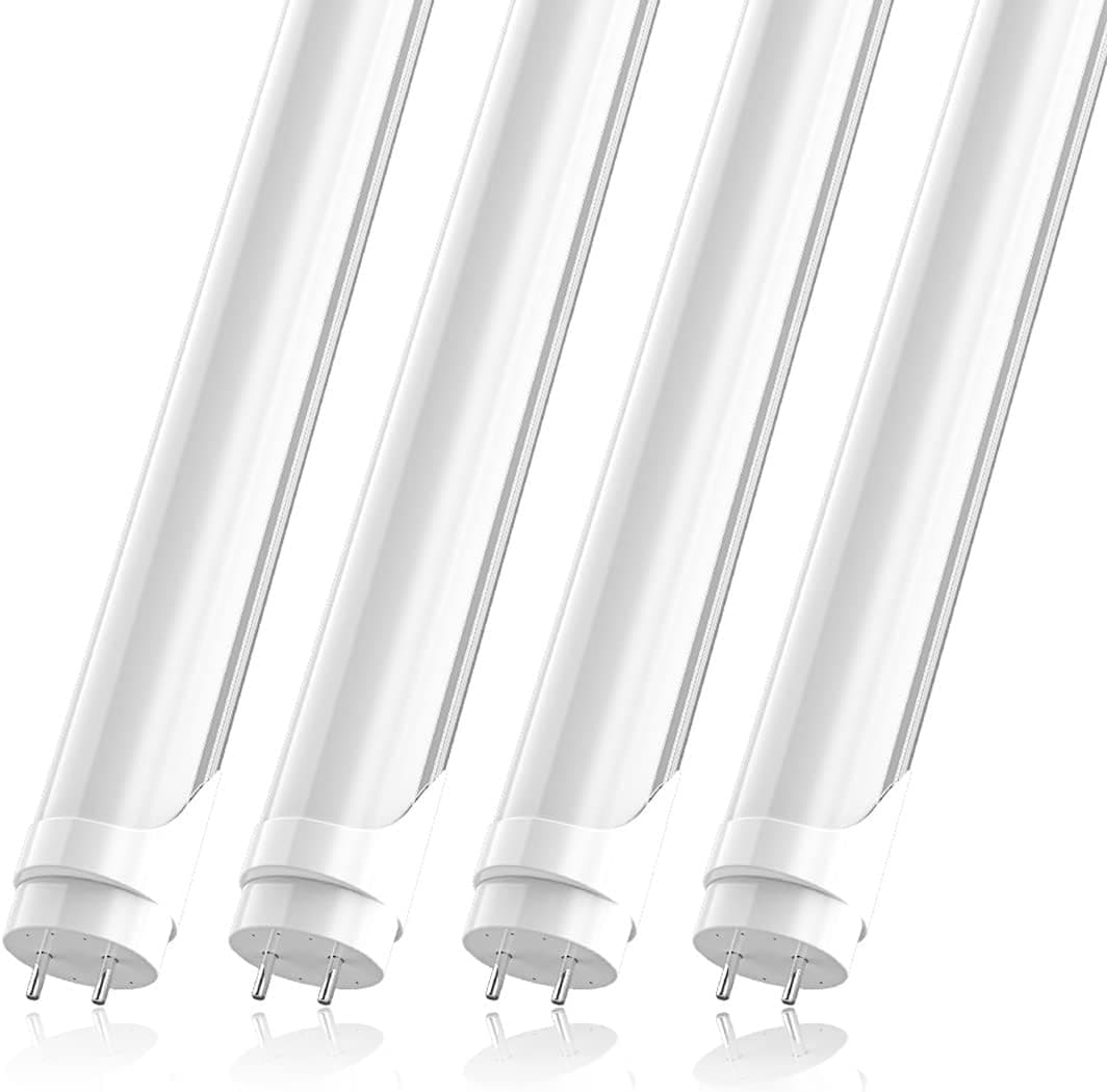 CNSUNWAY 4FT LED Light Bulbs, 18W 2400LM Super Bright, 6000K Cool White, 48 inch Fluorescent Light Bulbs Replacement, Double Ended Power, Type A+B Ballast Remove, T8 LED Bulbs 4 Foot - 4 Pack