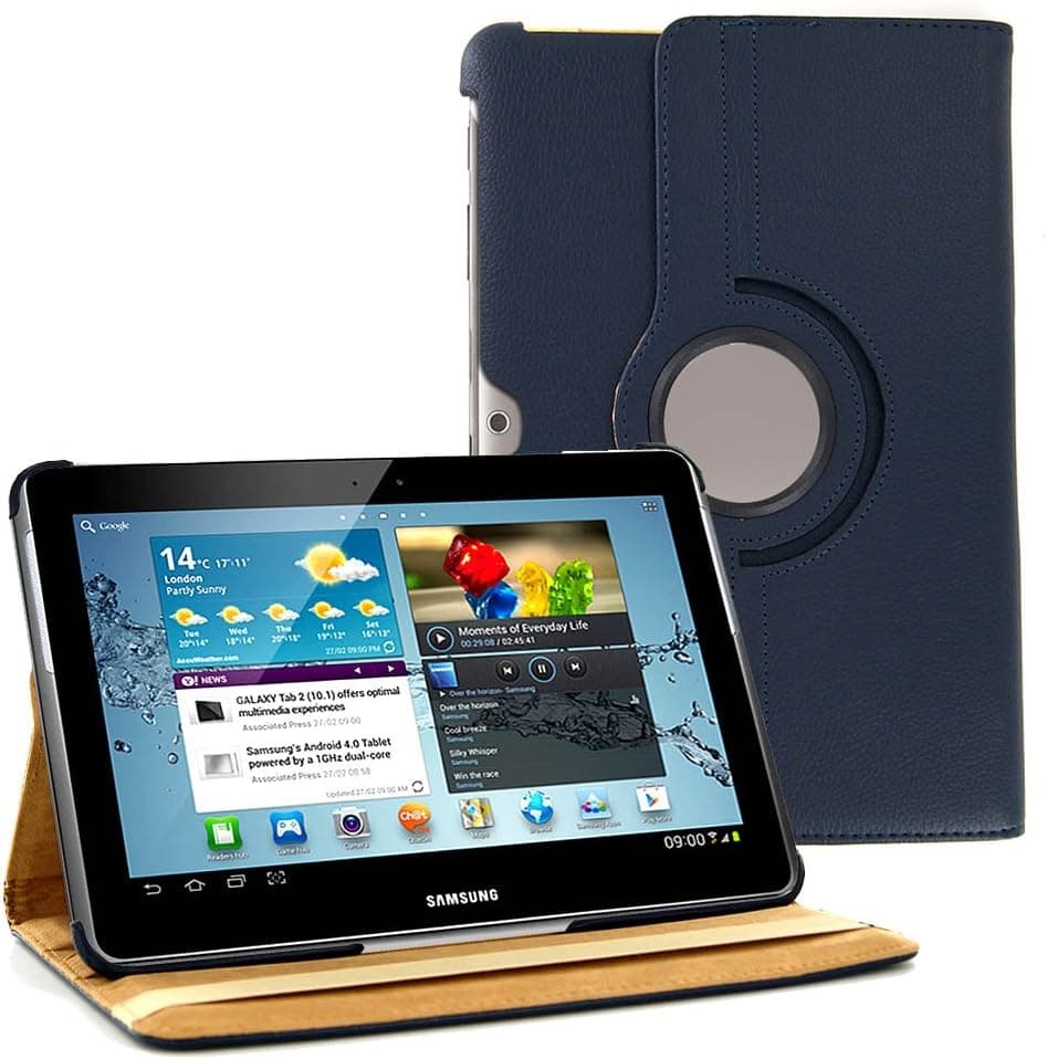 KIQ (TM) Dark Blue 360 Rotating Folio PU Leather Case Cover Stand Skin for Samsung Galaxy Tab 2 10.1 Inch P5100