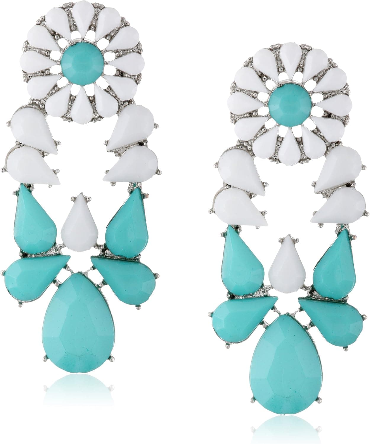 Amazon Collection Faux-Turquoise and White Teardrop Statement Silver-Tone Earrings