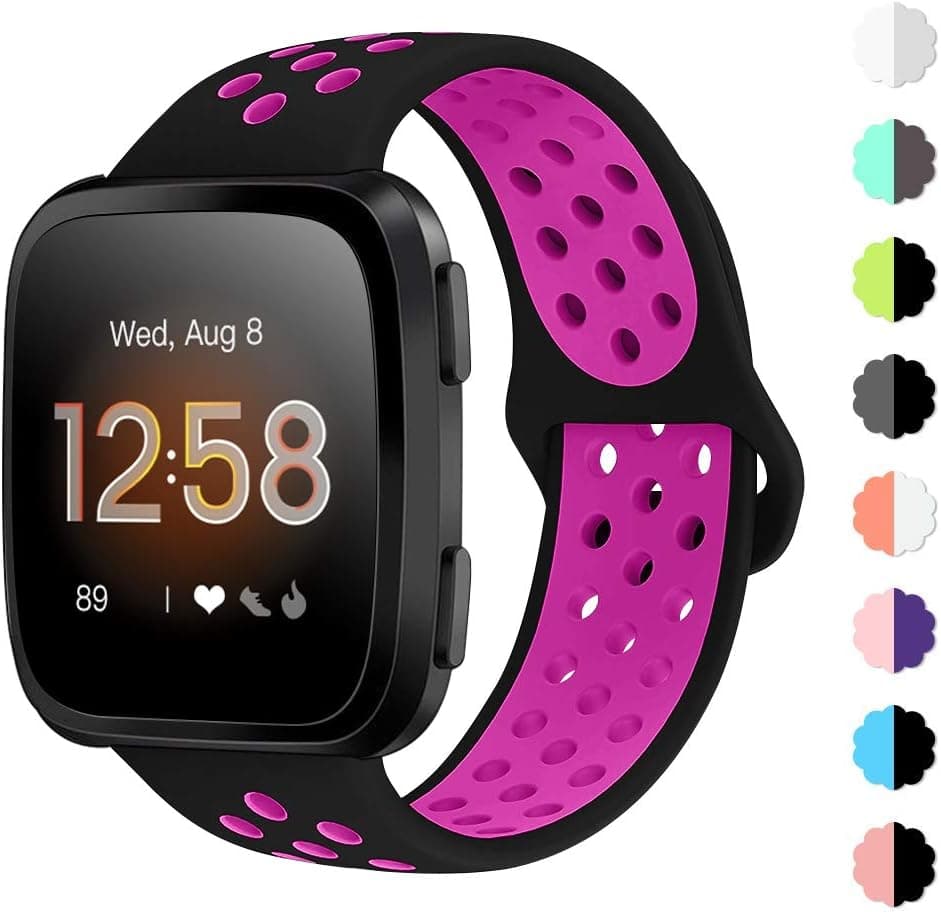 NANW Bands Compatible with Fitbit Versa/Versa 2/Versa Lite Small Large, Soft Silicone Replacement Band for Versa/Versa 2, Air Hole Wristband Strap for Women Men