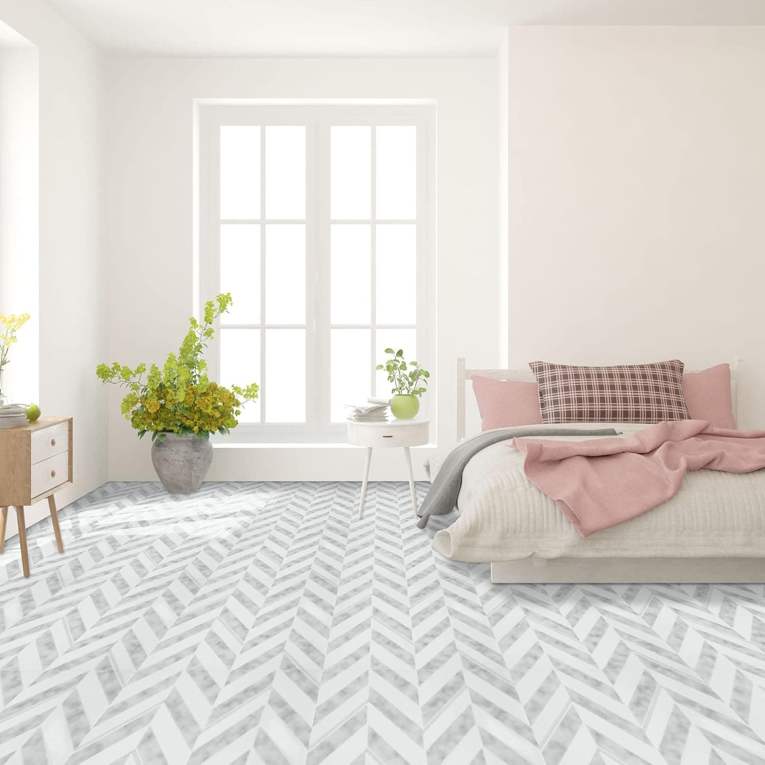Retro Self Adhesive 12-Inch Vinyl Floor Tiles, 20 Tiles - 12" x 12", Chevron Pattern - Peel & Stick, DIY Flooring for Kitchen, Dining Room, Bedrooms & Bathrooms by Achim Home Decor